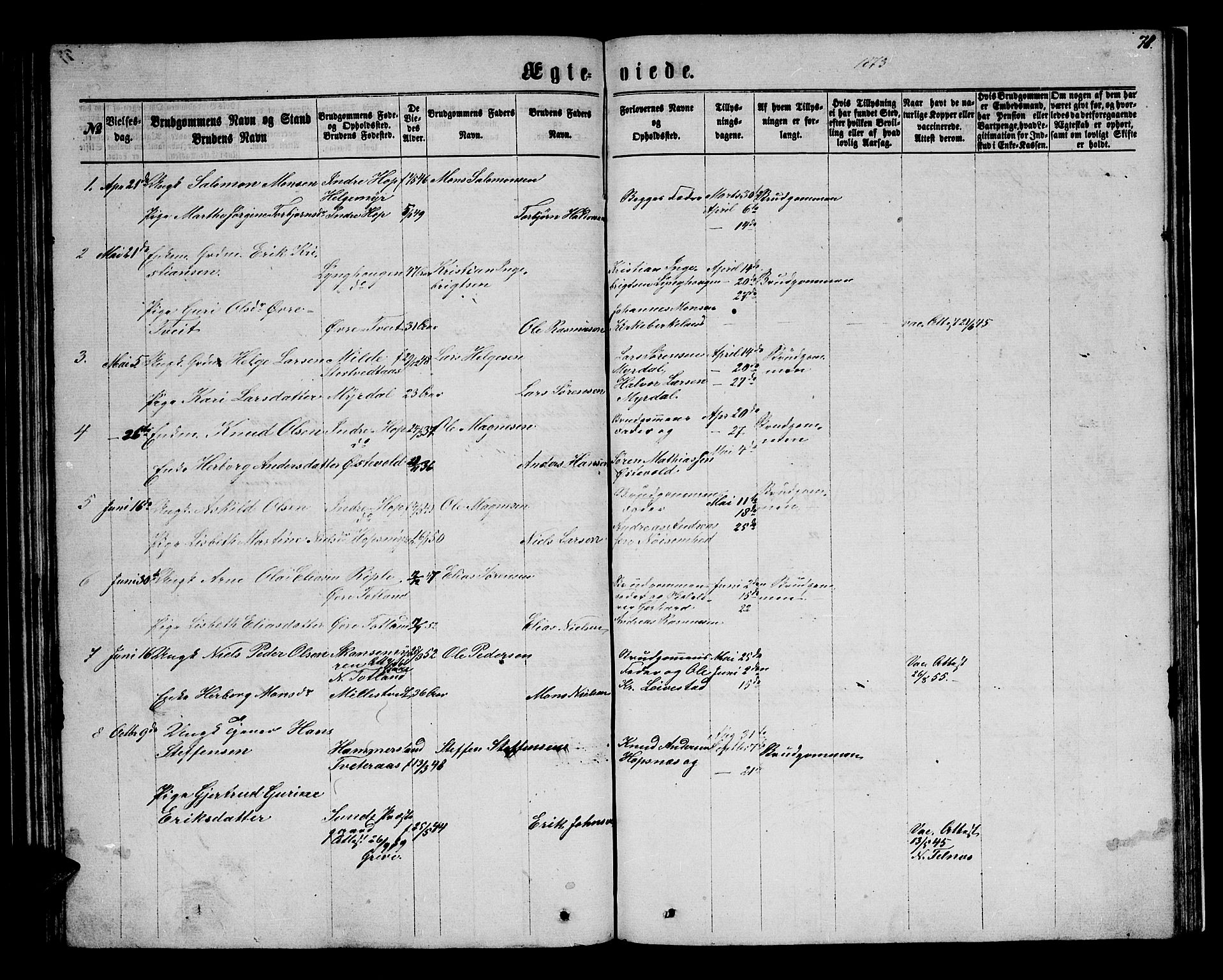 Birkeland Sokneprestembete, SAB/A-74601/H/Hab: Parish register (copy) no. A 2, 1863-1876, p. 78