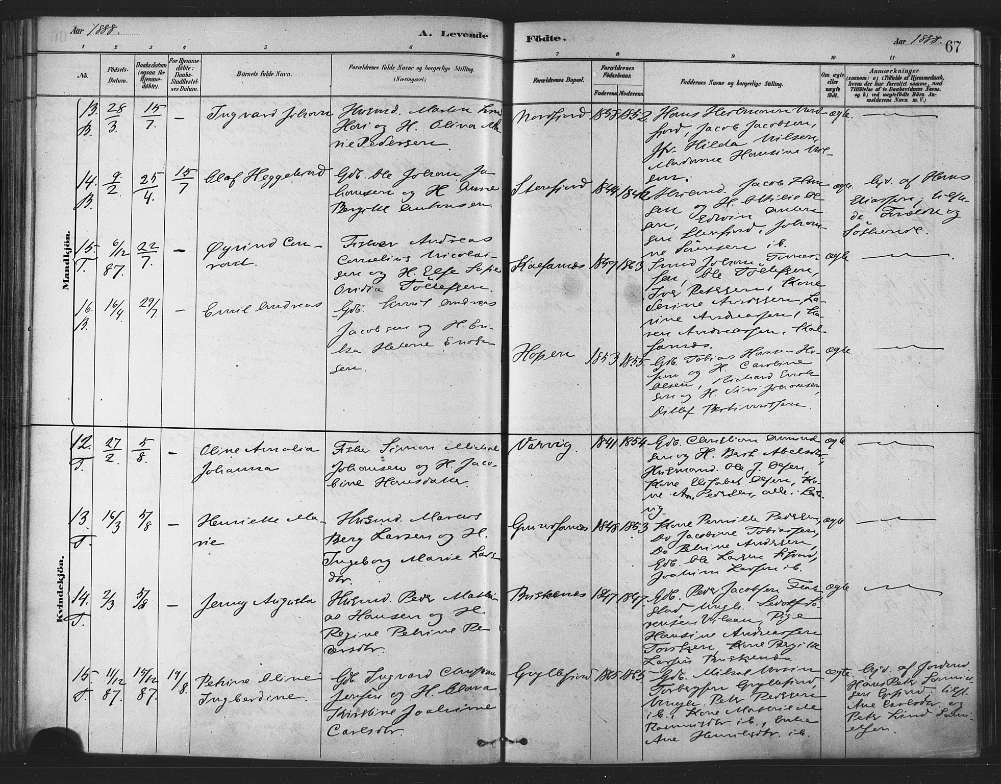 Berg sokneprestkontor, AV/SATØ-S-1318/G/Ga/Gaa/L0004kirke: Parish register (official) no. 4, 1880-1894, p. 67