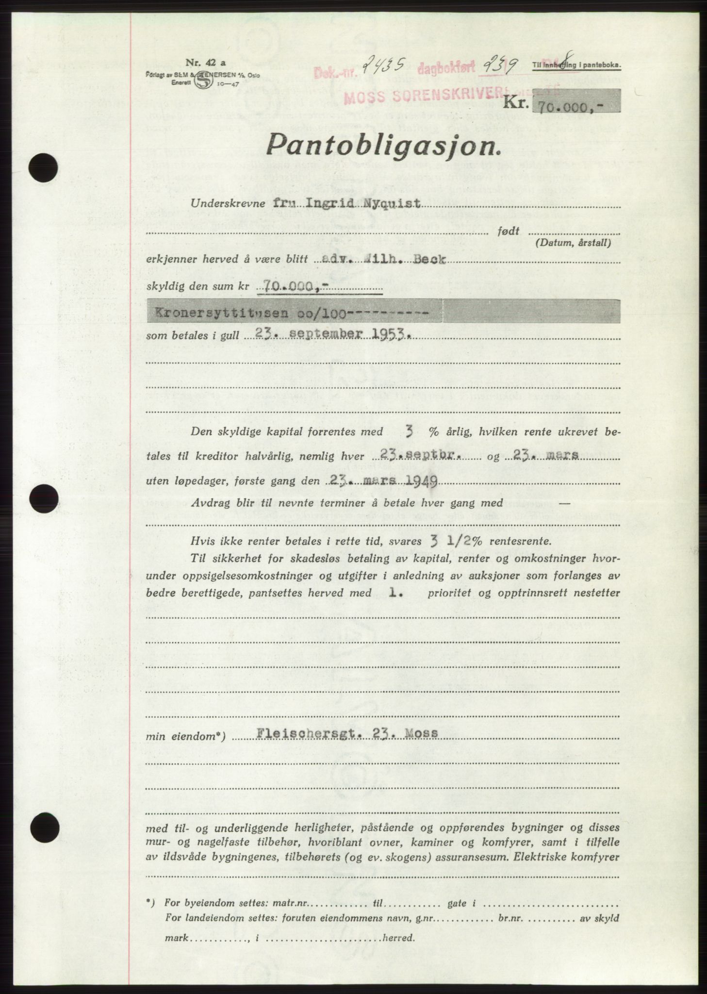 Moss sorenskriveri, AV/SAO-A-10168: Mortgage book no. B20, 1948-1948, Diary no: : 2435/1948