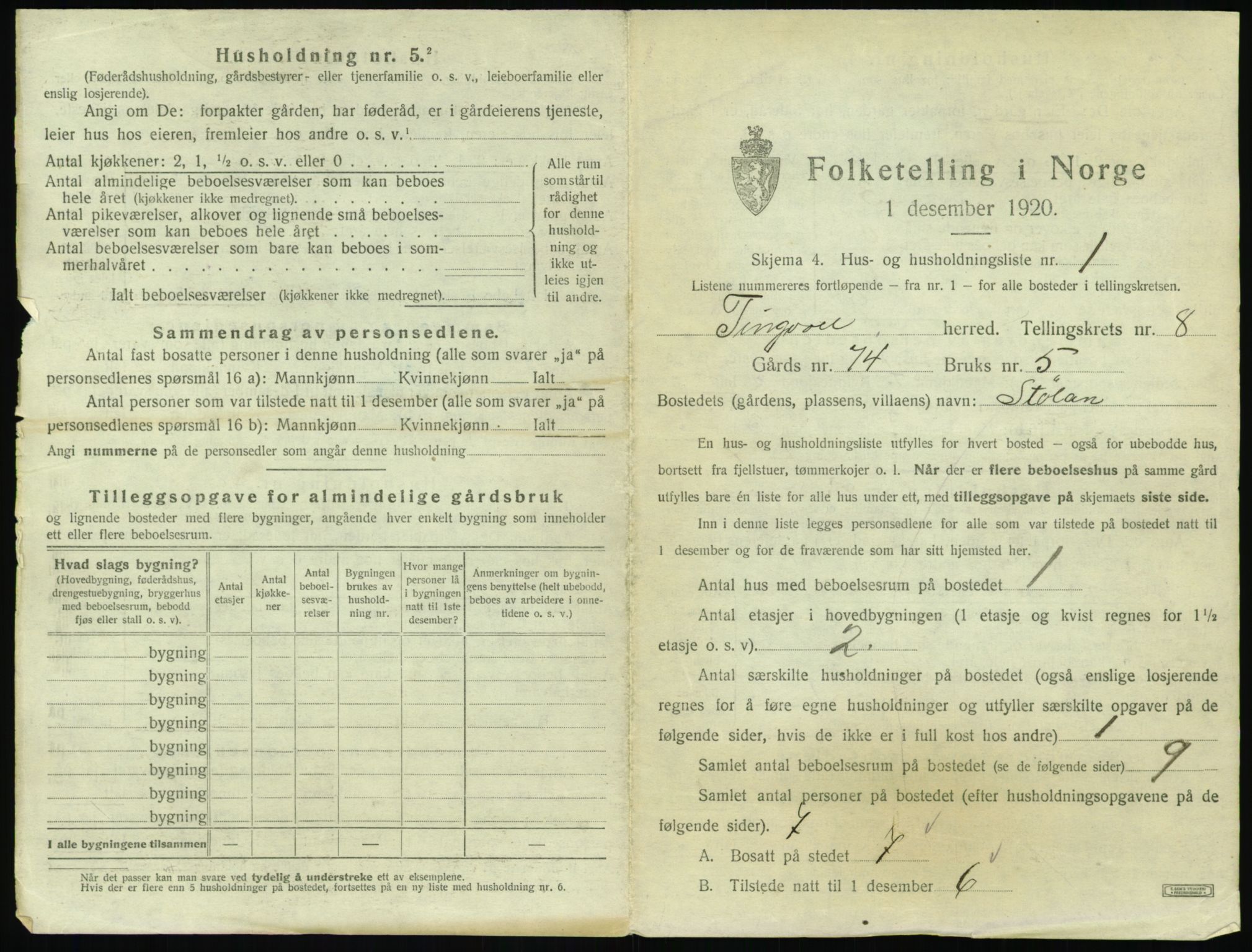 SAT, 1920 census for Tingvoll, 1920, p. 474