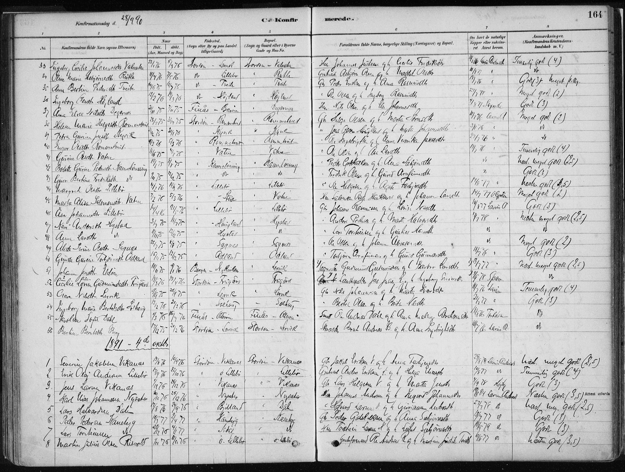 Stord sokneprestembete, SAB/A-78201/H/Haa: Parish register (official) no. B 2, 1878-1913, p. 164