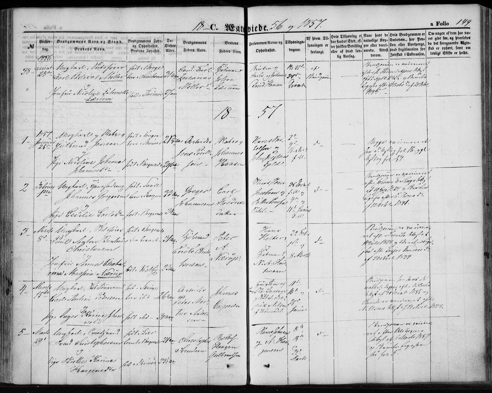 Strømsø kirkebøker, SAKO/A-246/F/Fa/L0017: Parish register (official) no. I 17, 1848-1865, p. 149