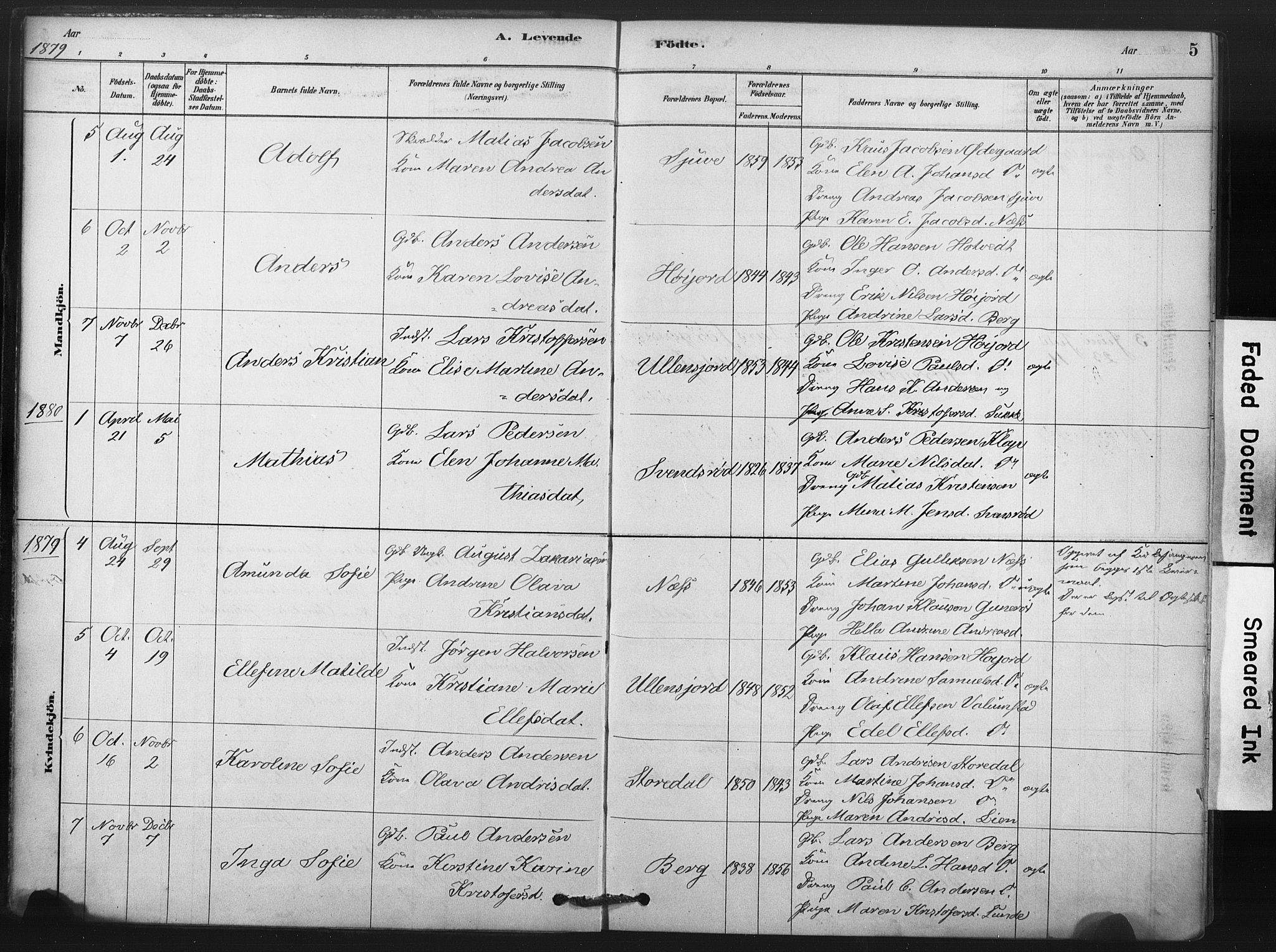 Andebu kirkebøker, SAKO/A-336/F/Fa/L0009: Parish register (official) no. 9, 1878-1909, p. 5