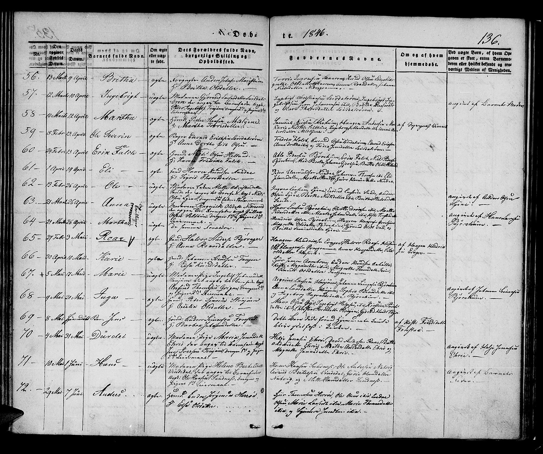 Lærdal sokneprestembete, AV/SAB-A-81201: Parish register (official) no. A 6, 1835-1849, p. 136