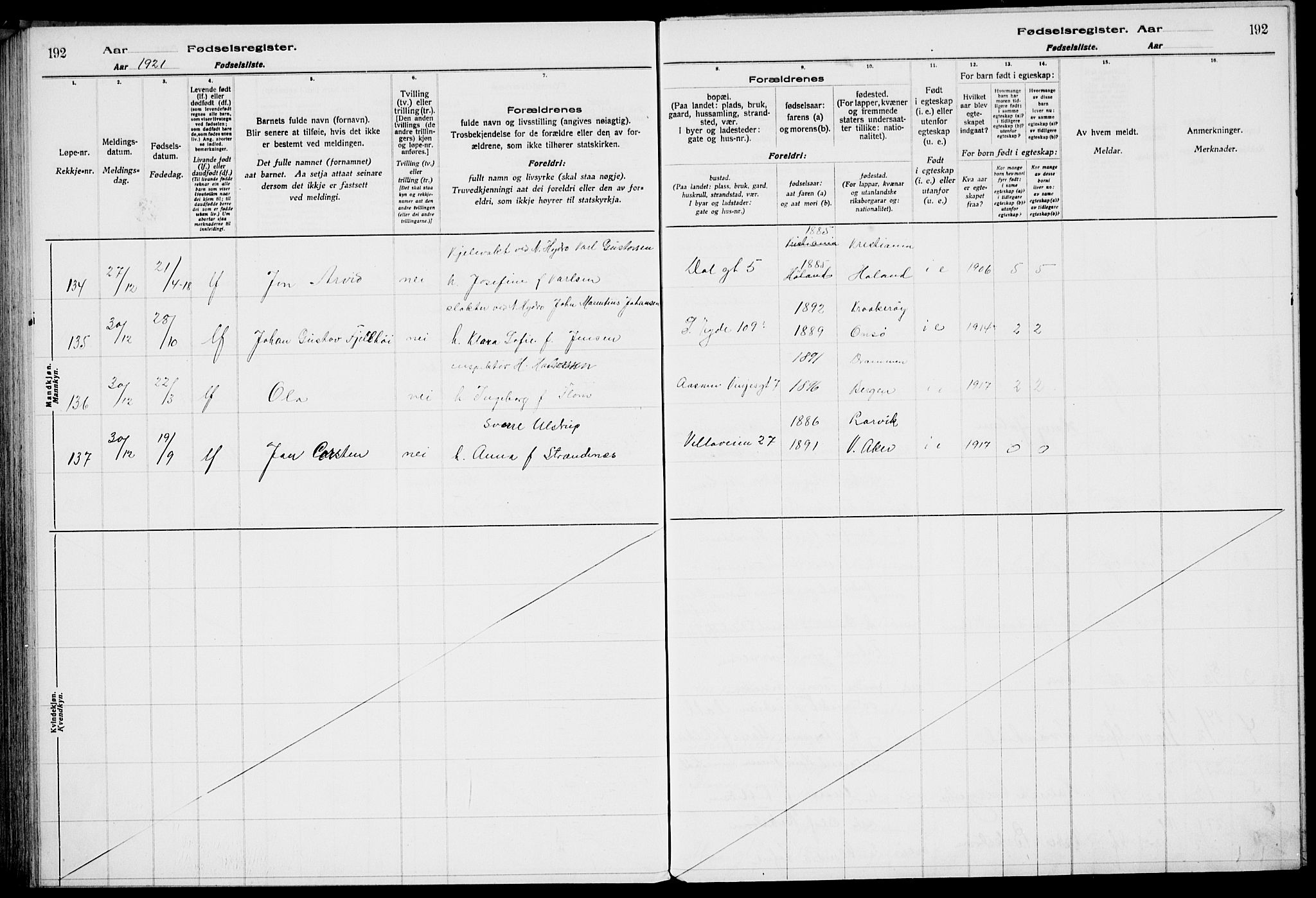 Rjukan kirkebøker, SAKO/A-294/J/Ja/L0001: Birth register no. 1, 1916-1922, p. 192