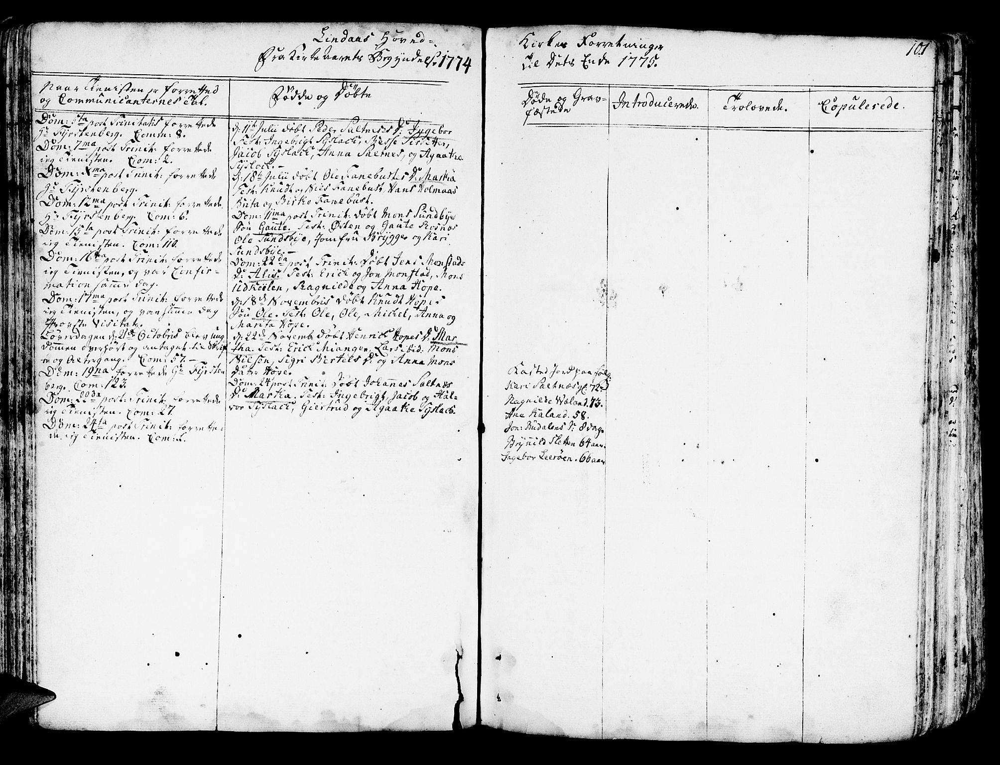 Lindås Sokneprestembete, AV/SAB-A-76701/H/Haa/Haaa/L0004: Parish register (official) no. A 4, 1764-1791, p. 101