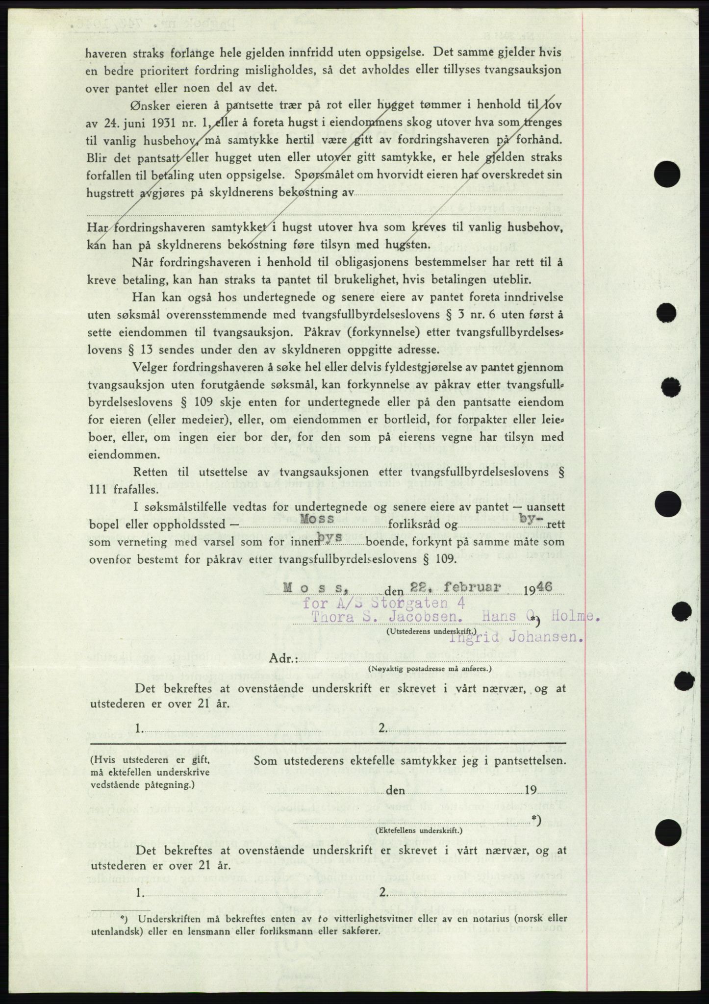Moss sorenskriveri, SAO/A-10168: Mortgage book no. B15, 1946-1946, Diary no: : 743/1946