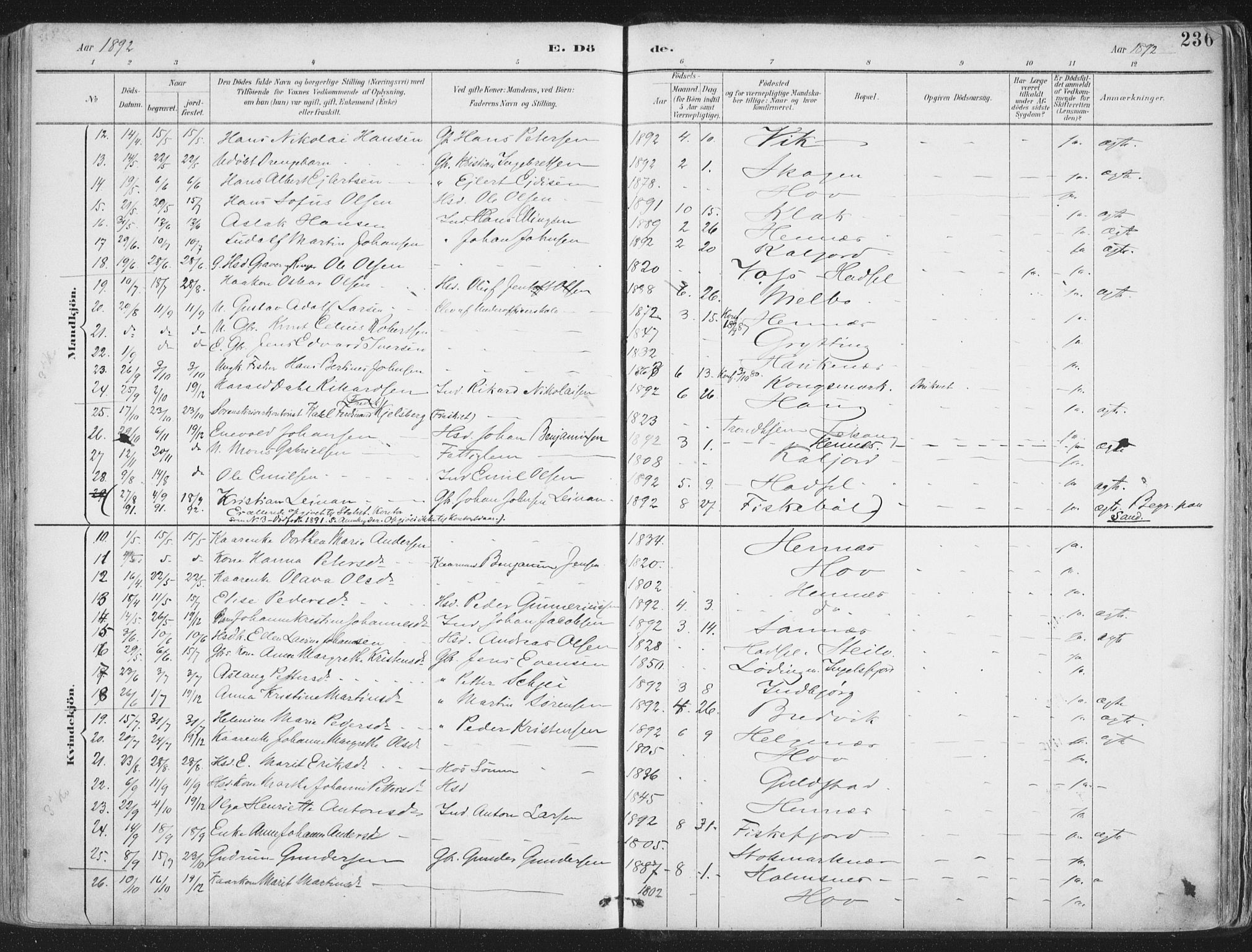 Ministerialprotokoller, klokkerbøker og fødselsregistre - Nordland, SAT/A-1459/888/L1246: Parish register (official) no. 888A12, 1891-1903, p. 236