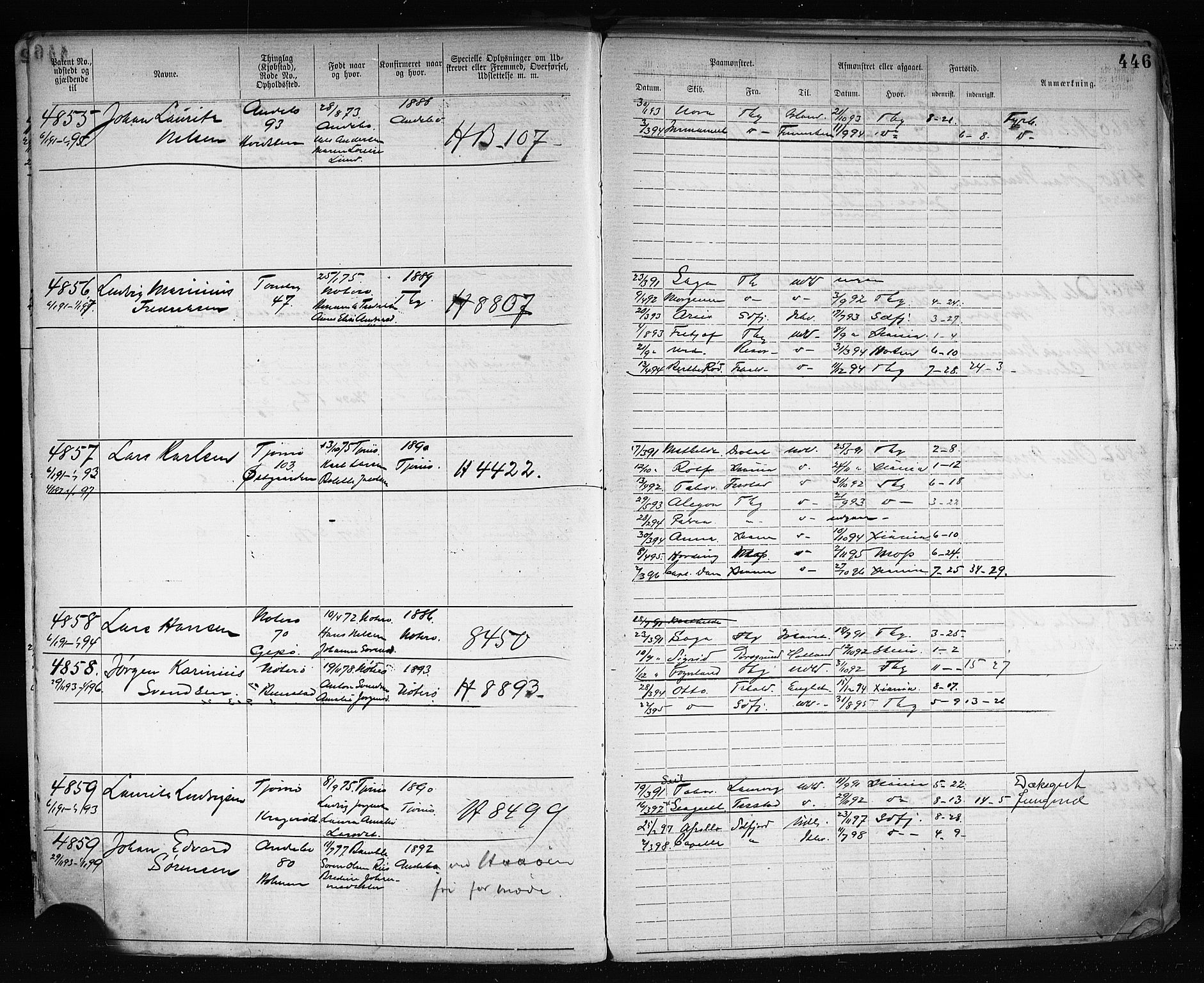 Tønsberg innrulleringskontor, AV/SAKO-A-786/F/Fb/L0003: Annotasjonsrulle Patent nr. 2646-5149, 1881-1892, p. 456