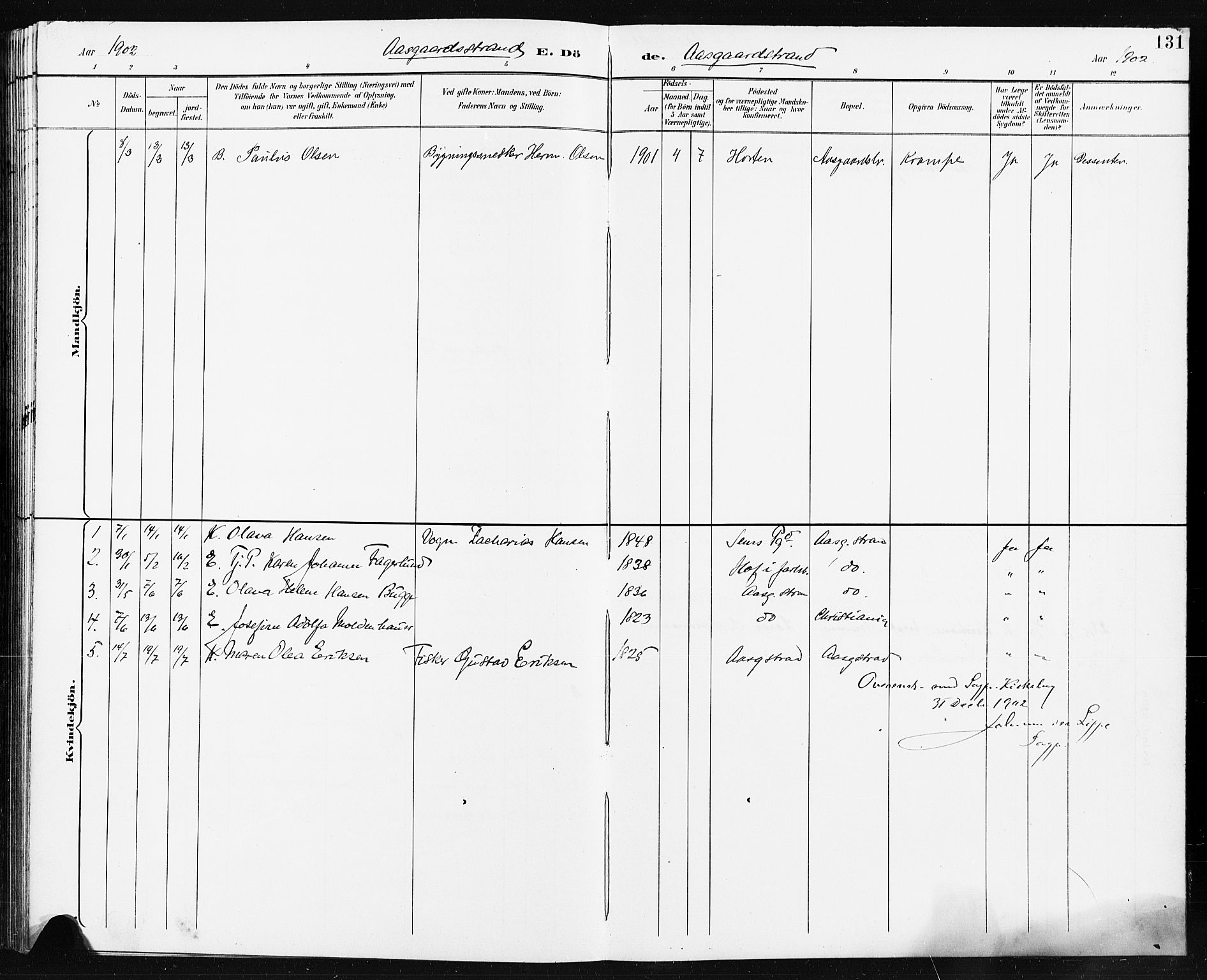 Borre kirkebøker, AV/SAKO-A-338/G/Ga/L0004: Parish register (copy) no. I 4, 1892-1913, p. 131