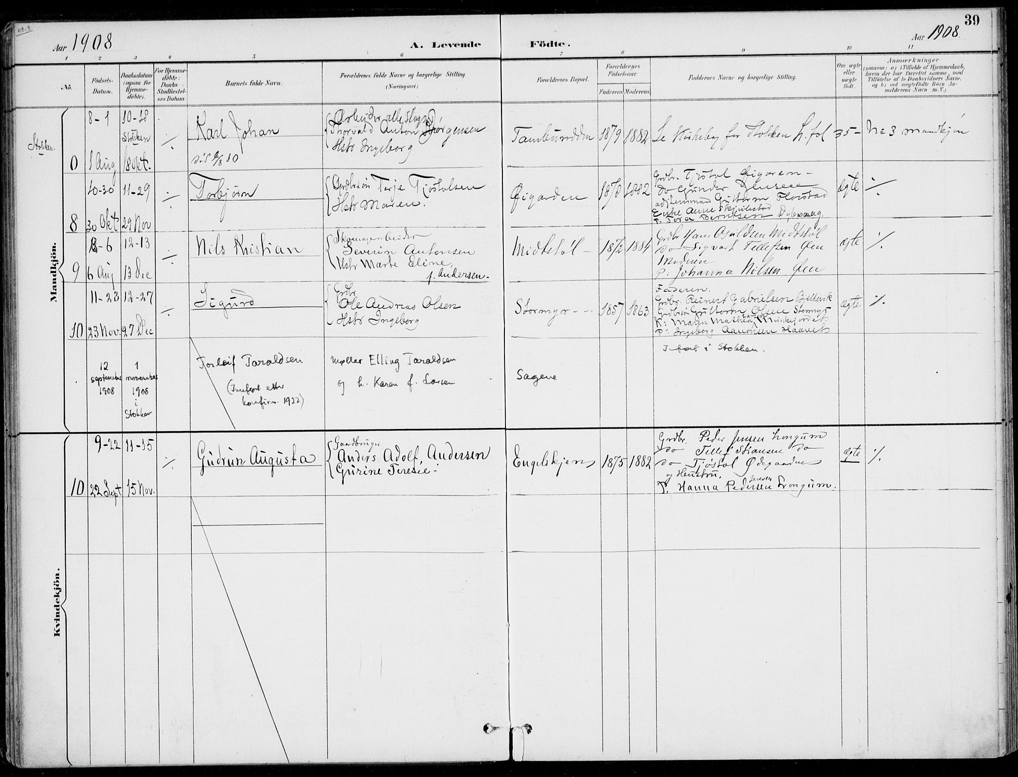 Austre Moland sokneprestkontor, AV/SAK-1111-0001/F/Fa/Faa/L0011: Parish register (official) no. A 11, 1894-1915, p. 39