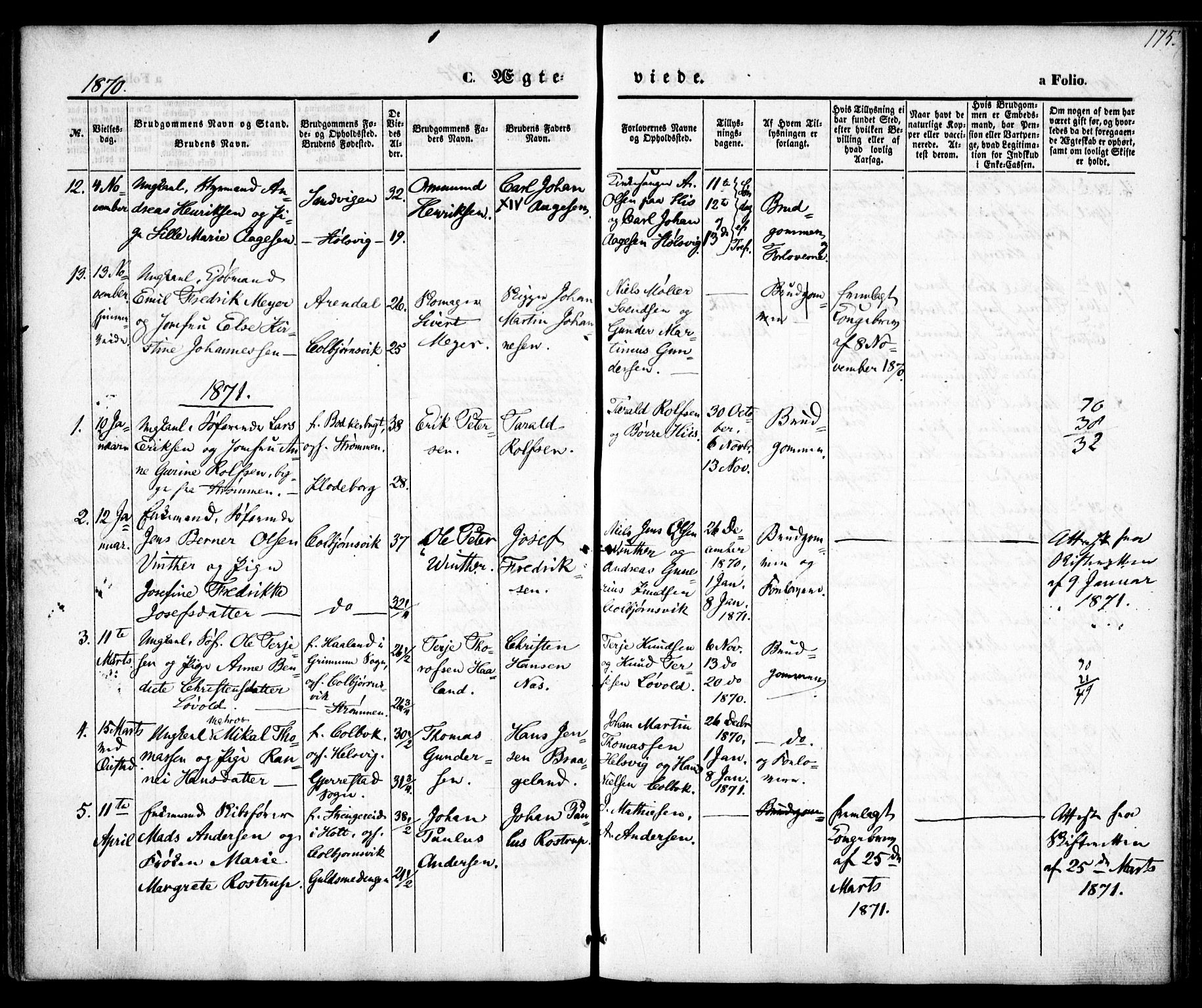 Hisøy sokneprestkontor, SAK/1111-0020/F/Fa/L0001: Parish register (official) no. A 1, 1849-1871, p. 175