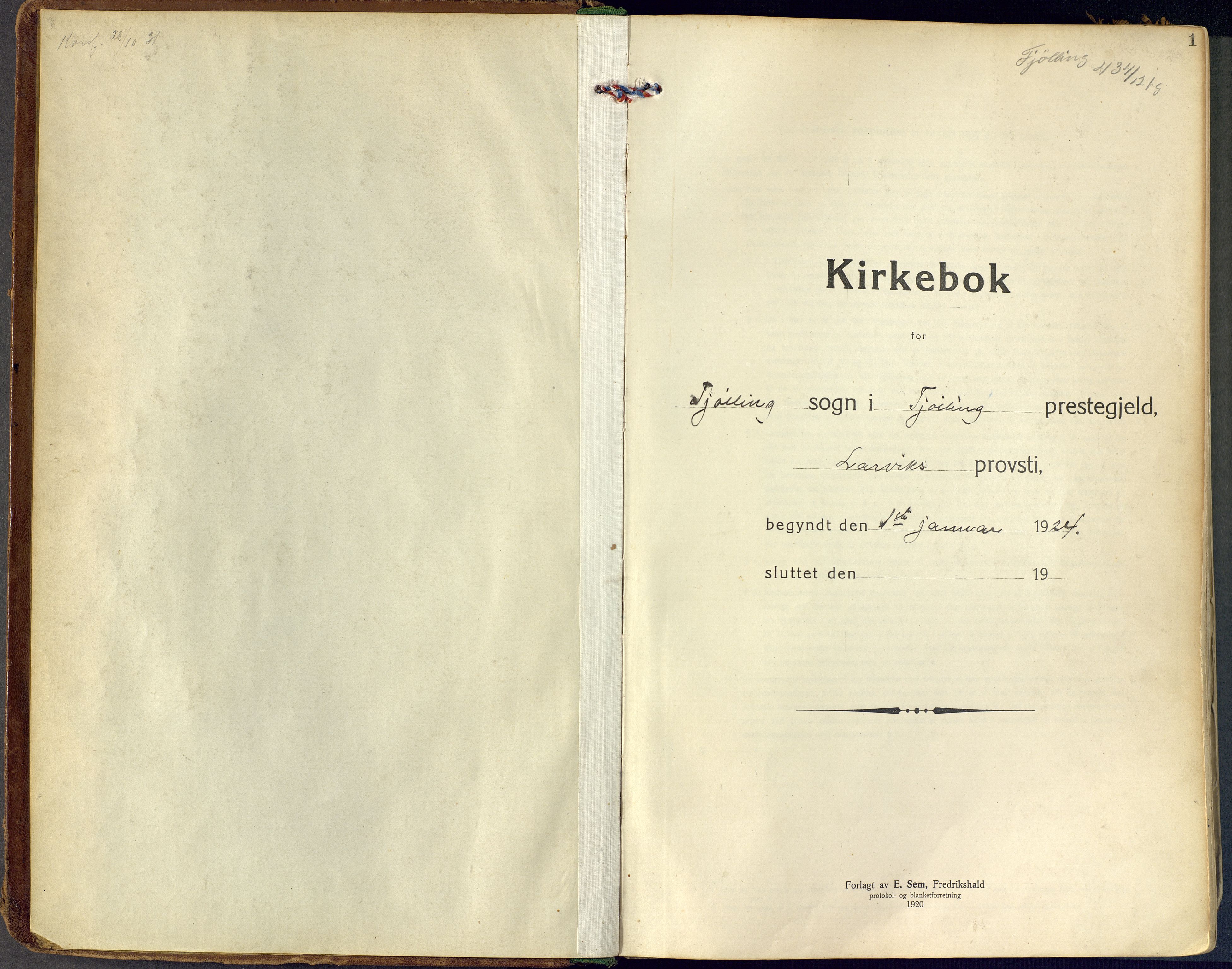 Tjølling kirkebøker, AV/SAKO-A-60/F/Fa/L0011: Parish register (official) no. 11, 1924-1943, p. 1