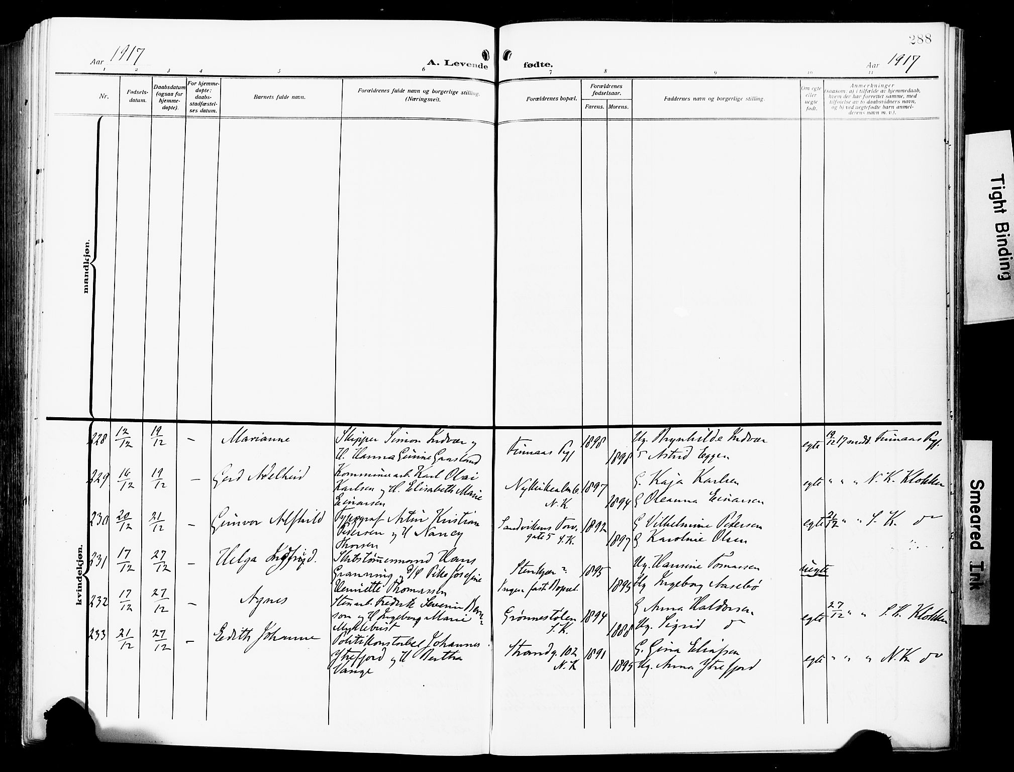 Fødselsstiftelsens sokneprestembete*, SAB/-: Parish register (official) no. A 4, 1910-1918, p. 288