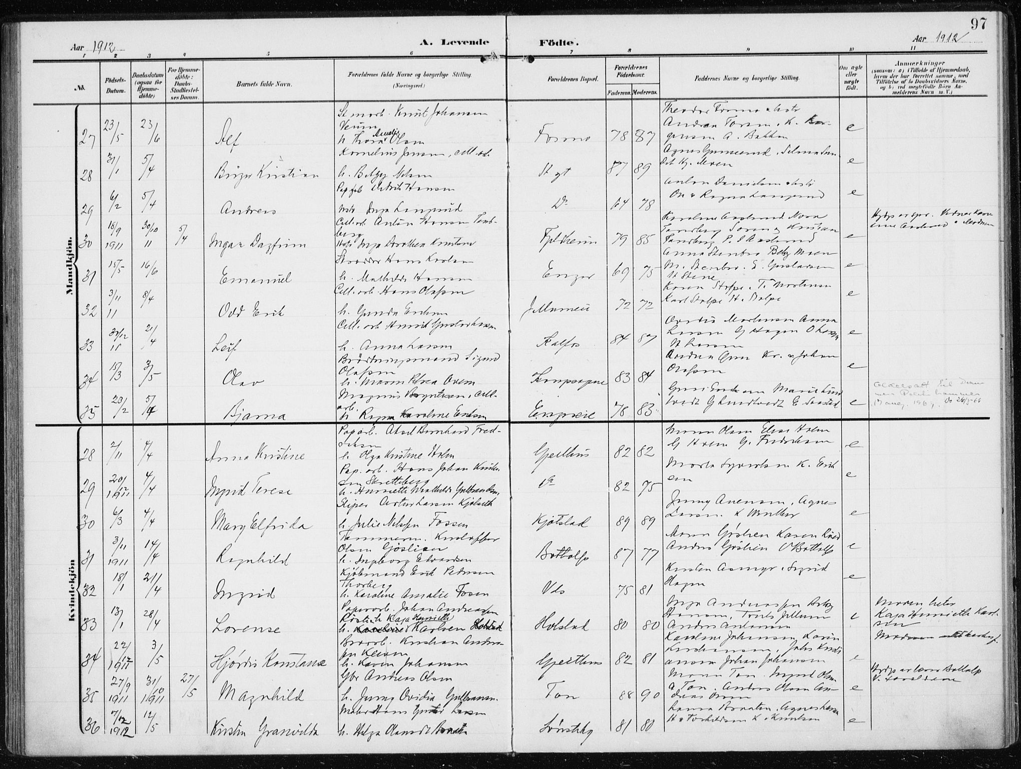 Modum kirkebøker, AV/SAKO-A-234/F/Fa/L0014a: Parish register (official) no. 14A, 1906-1918, p. 97
