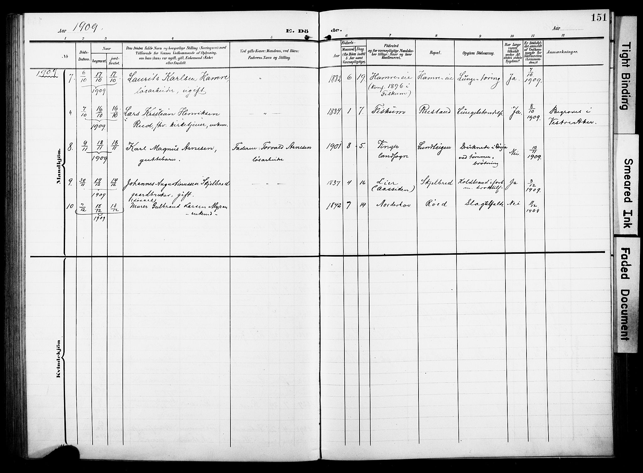 Fiskum kirkebøker, AV/SAKO-A-15/F/Fa/L0004: Parish register (official) no. 4, 1906-1924, p. 151