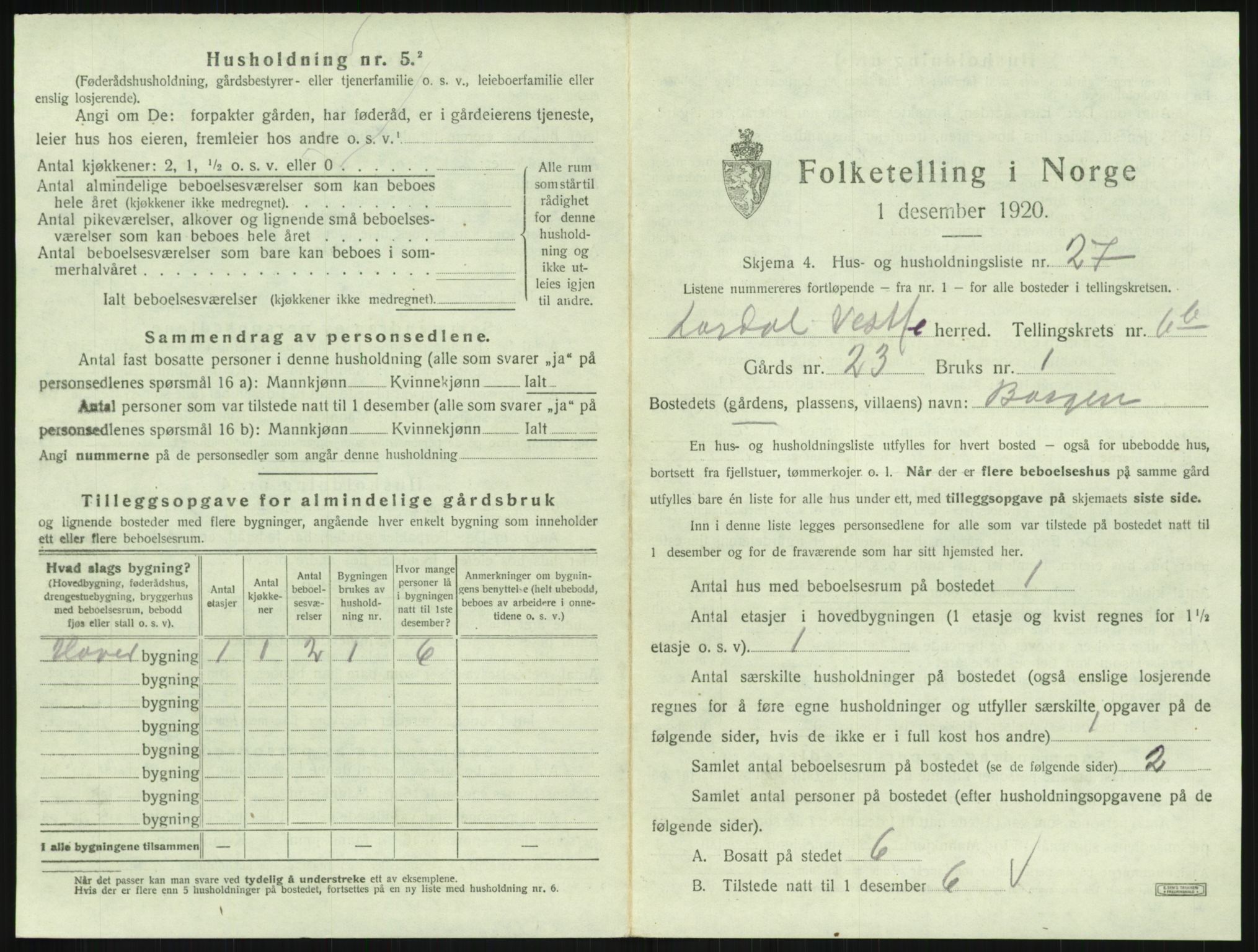 SAKO, 1920 census for Lardal, 1920, p. 973