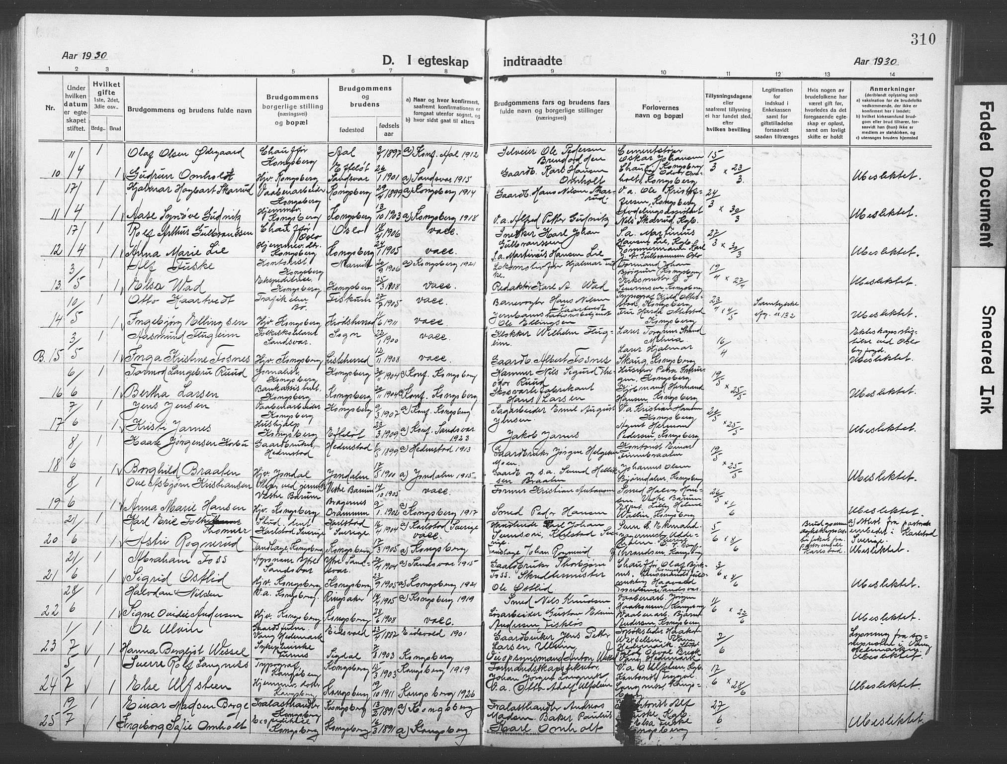 Kongsberg kirkebøker, AV/SAKO-A-22/G/Ga/L0008: Parish register (copy) no. 8, 1915-1932, p. 310