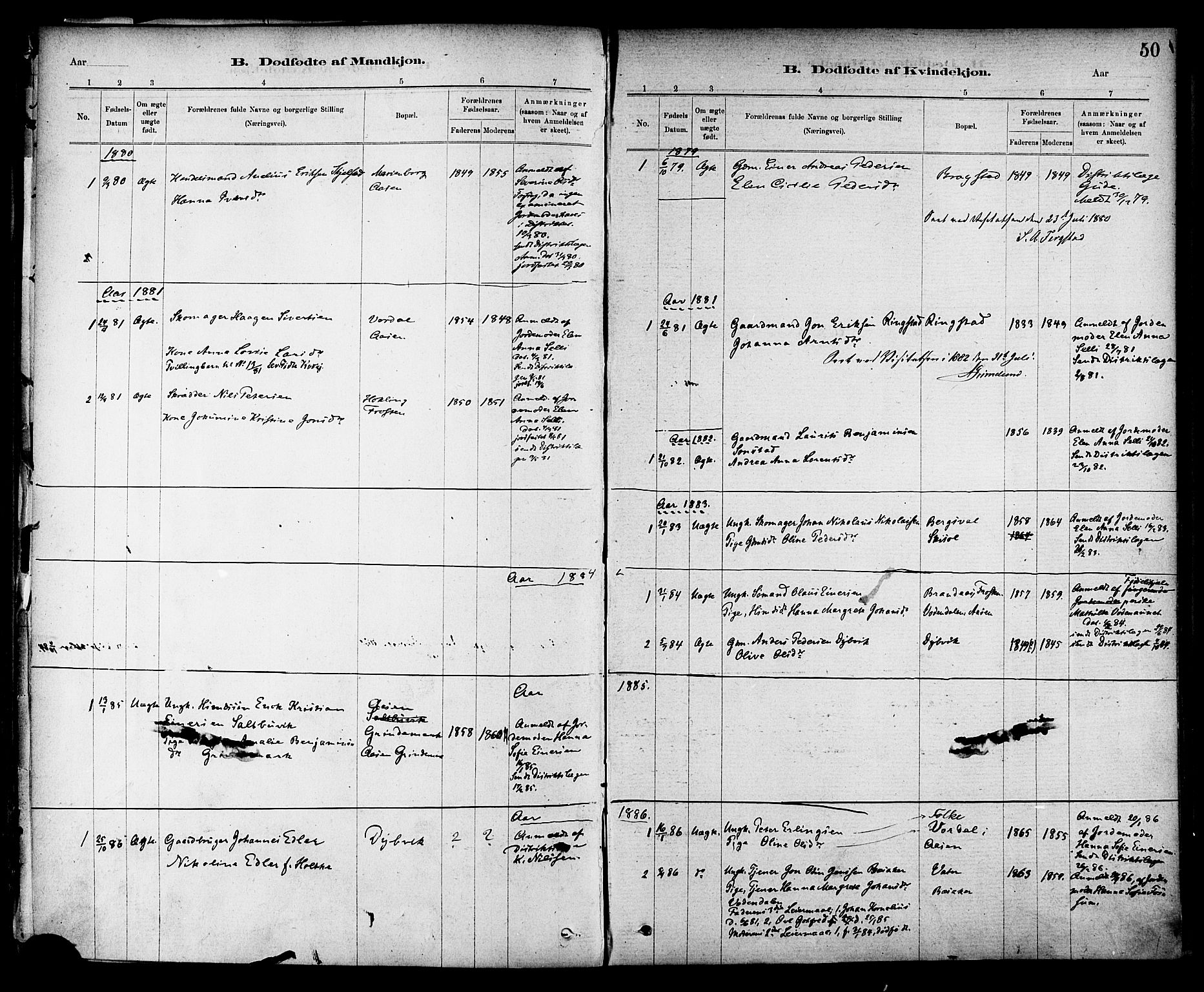 Ministerialprotokoller, klokkerbøker og fødselsregistre - Nord-Trøndelag, SAT/A-1458/714/L0130: Parish register (official) no. 714A01, 1878-1895, p. 50