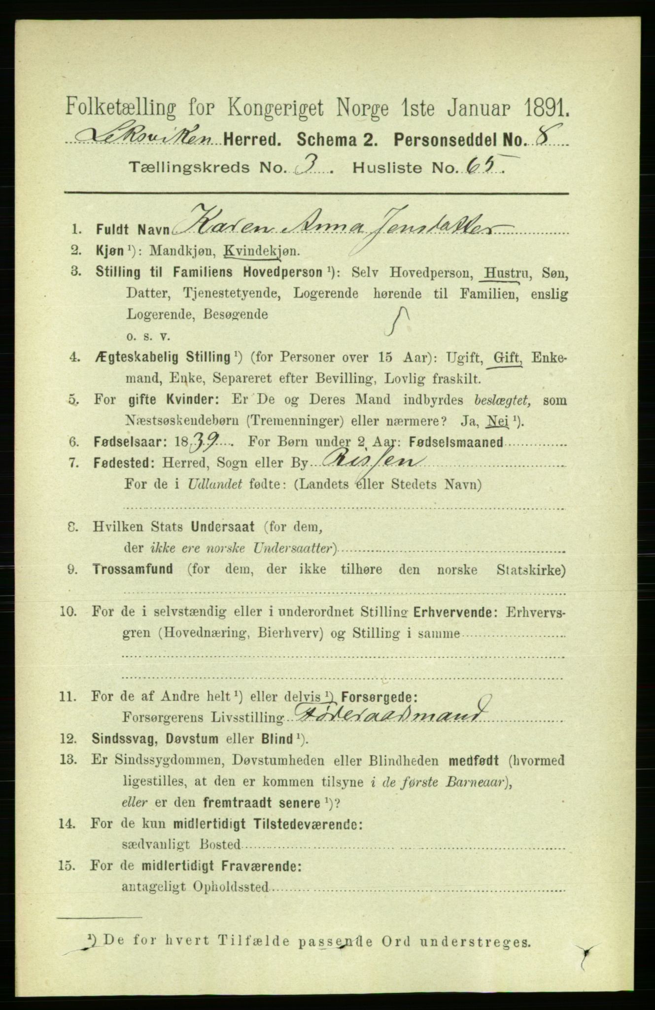 RA, 1891 census for 1718 Leksvik, 1891, p. 1566