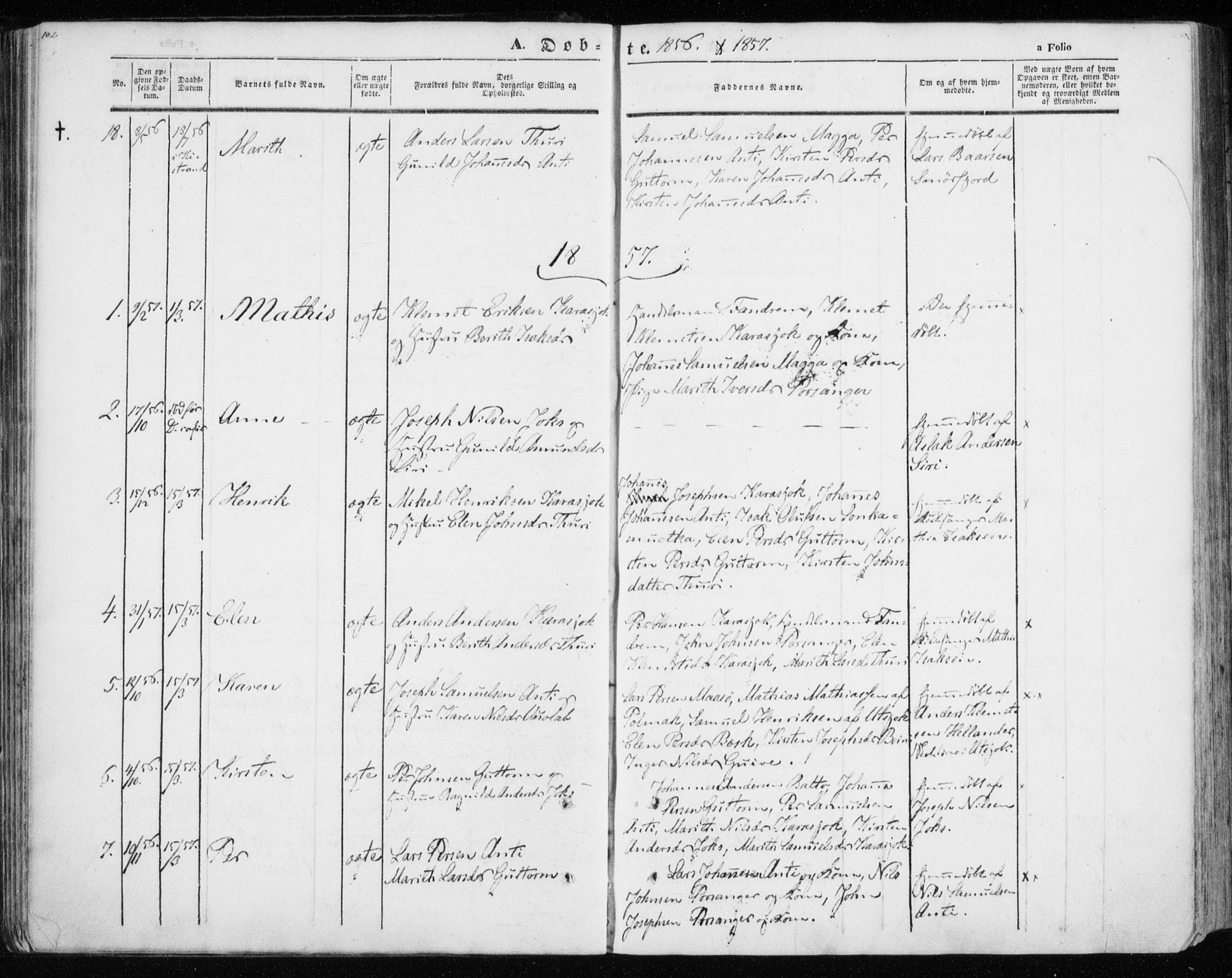 Kistrand/Porsanger sokneprestembete, SATØ/S-1351/H/Ha/L0012.kirke: Parish register (official) no. 12, 1843-1871, p. 102-103