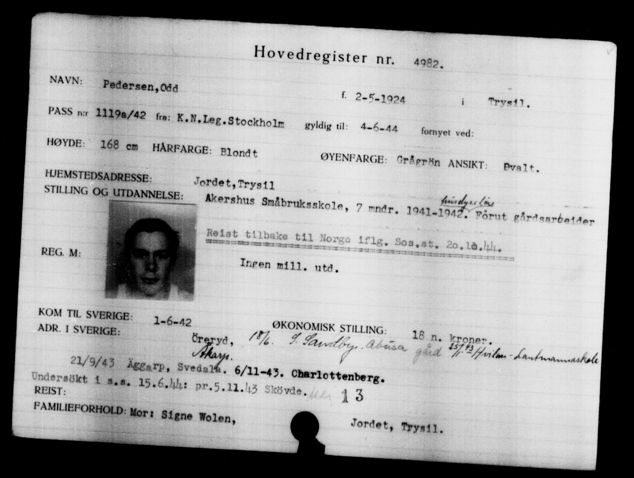Utenriksstasjonene, Legasjonen i Stockholm, Flyktningkontoret, AV/RA-S-6753/V/Va/L0004: Kjesäterkartoteket, flyktninger med registreringsnr. 3496-6610, 1940-1945, p. 1763