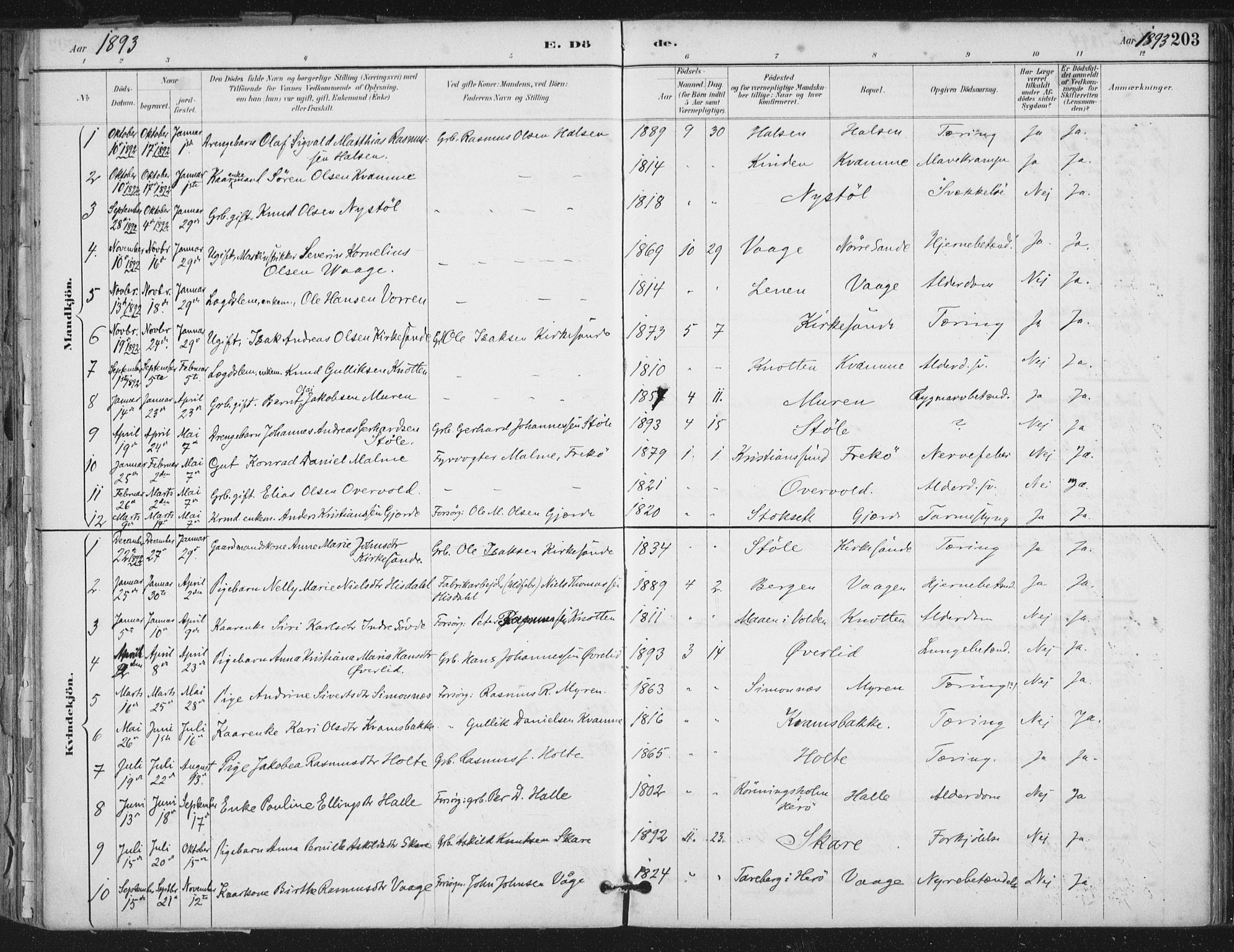 Ministerialprotokoller, klokkerbøker og fødselsregistre - Møre og Romsdal, SAT/A-1454/503/L0037: Parish register (official) no. 503A05, 1884-1900, p. 203