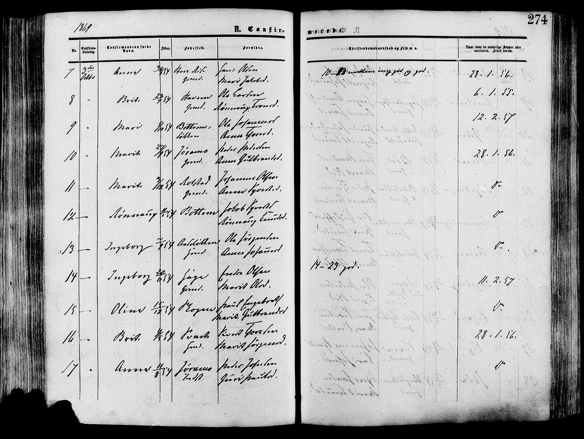 Lesja prestekontor, SAH/PREST-068/H/Ha/Haa/L0008: Parish register (official) no. 8, 1854-1880, p. 274