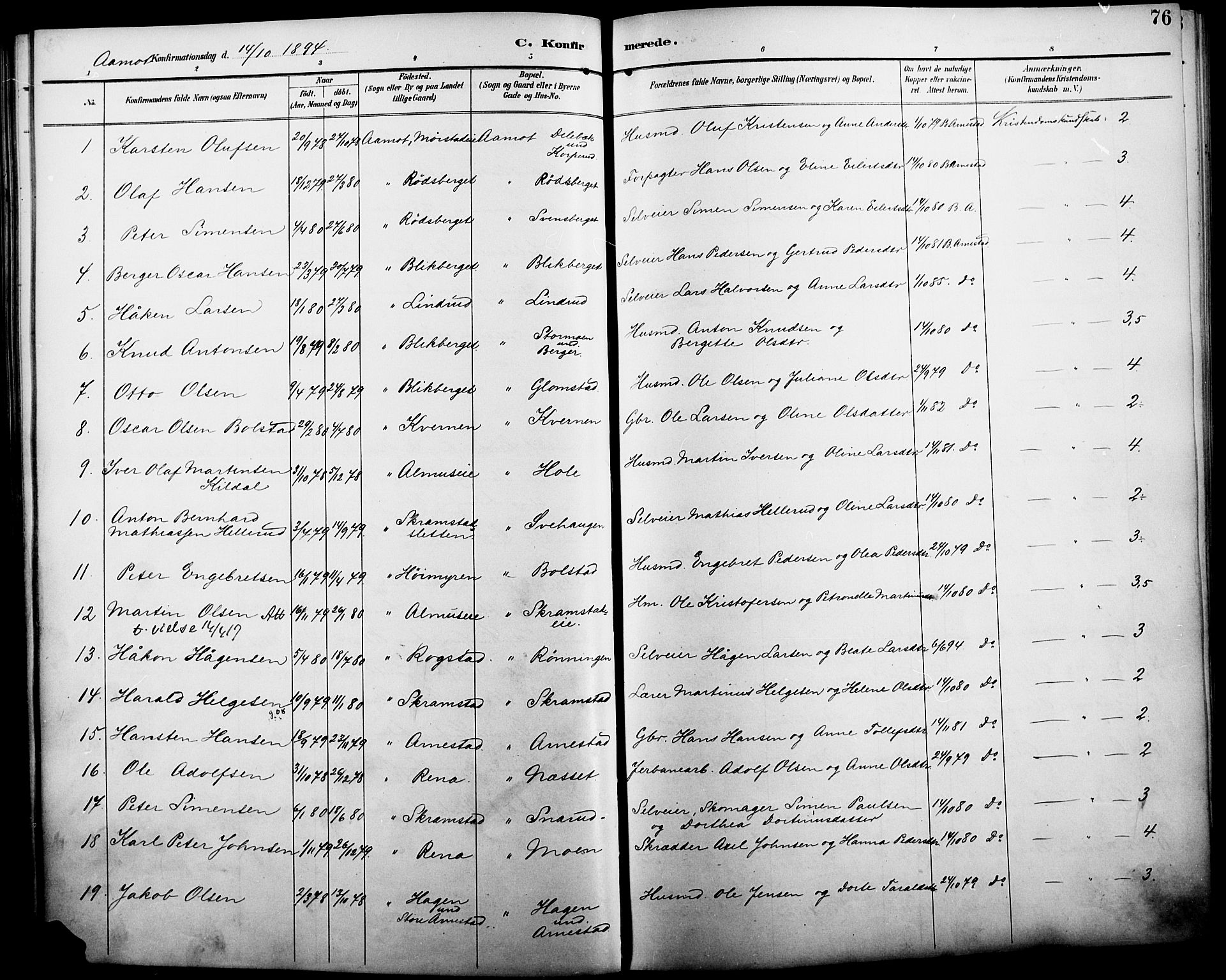 Åmot prestekontor, Hedmark, AV/SAH-PREST-056/H/Ha/Haa/L0011: Parish register (official) no. 11, 1890-1897, p. 76