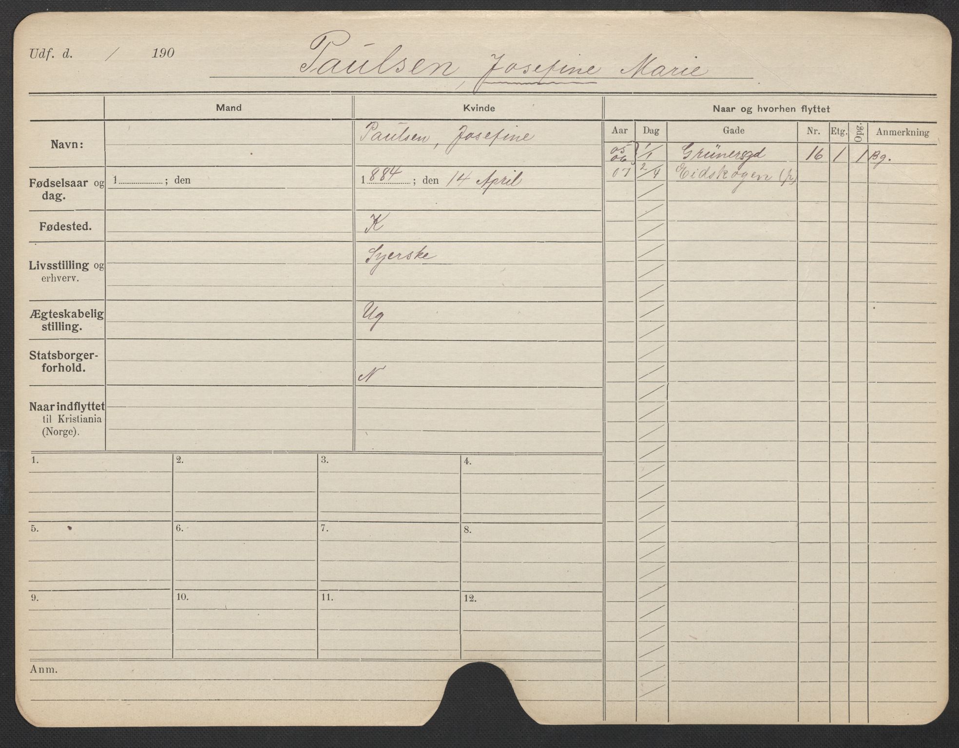 Oslo folkeregister, Registerkort, AV/SAO-A-11715/F/Fa/Fac/L0022: Kvinner, 1906-1914, p. 552a