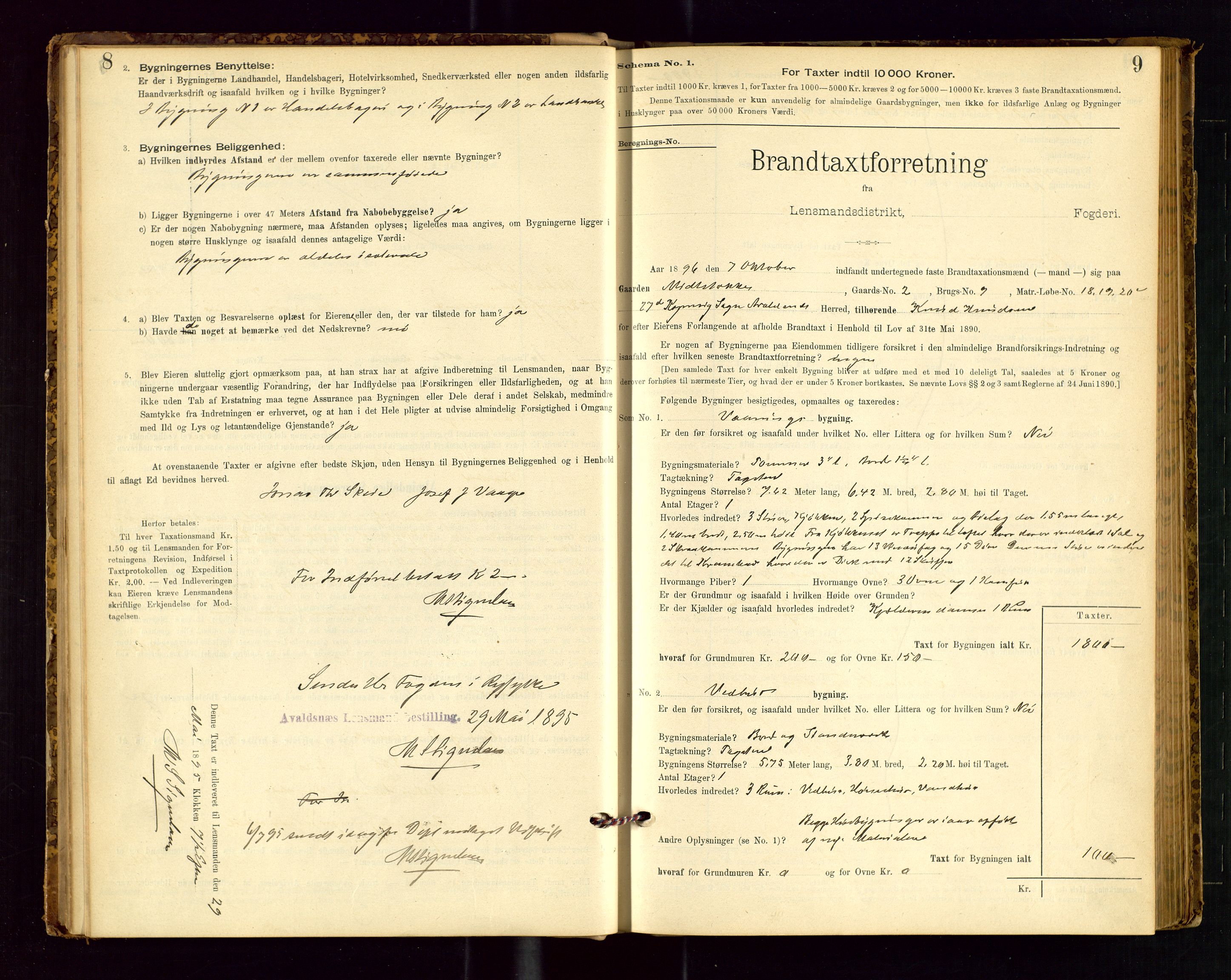 Avaldsnes lensmannskontor, AV/SAST-A-100286/Gob/L0001: "Brandtaxationsprotokol for Avaldsnes Lensmandsdistrikt Ryfylke Fogderi", 1894-1925, p. 8-9