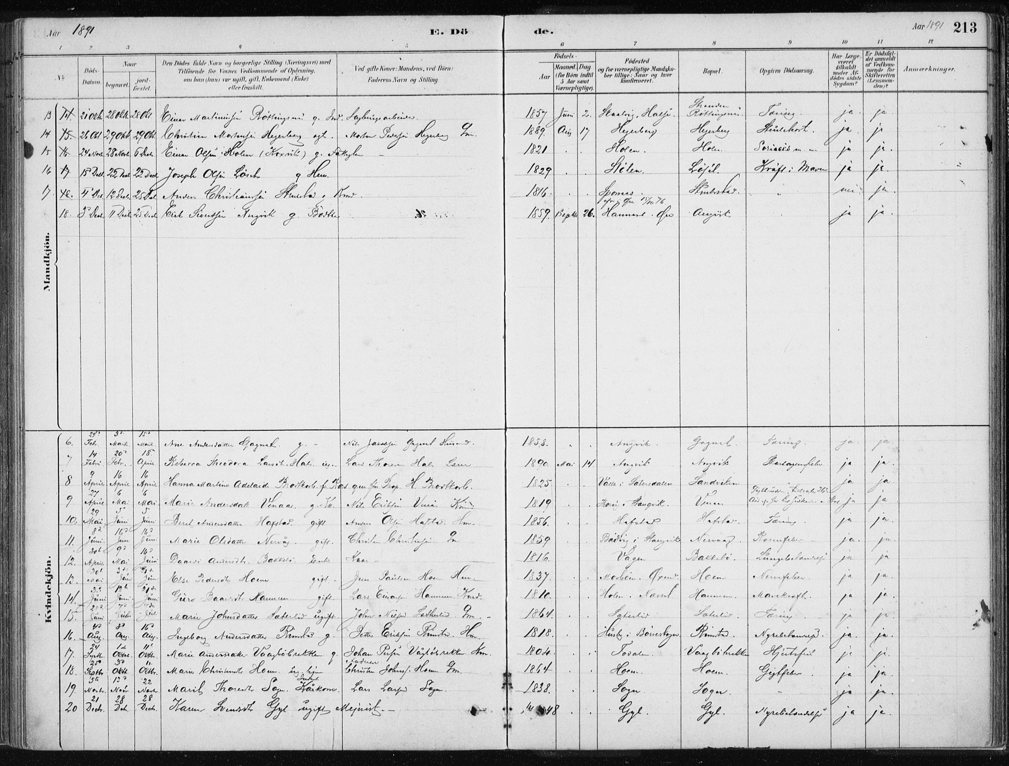 Ministerialprotokoller, klokkerbøker og fødselsregistre - Møre og Romsdal, AV/SAT-A-1454/586/L0987: Parish register (official) no. 586A13, 1879-1892, p. 213