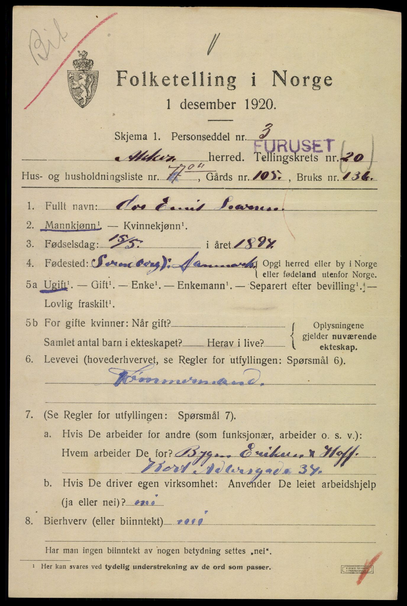 SAO, 1920 census for Aker, 1920, p. 125470