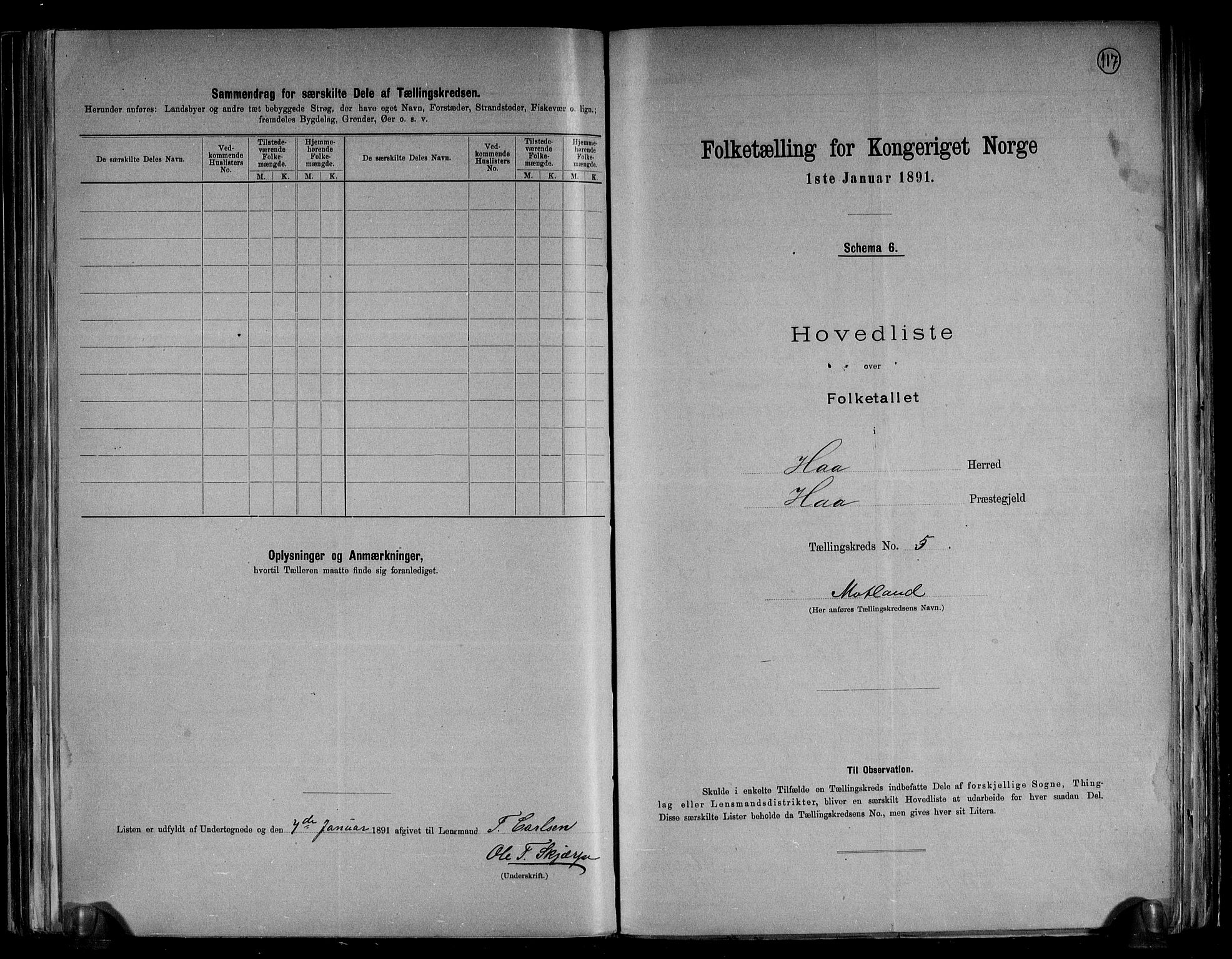 RA, 1891 census for 1119 Hå, 1891, p. 14