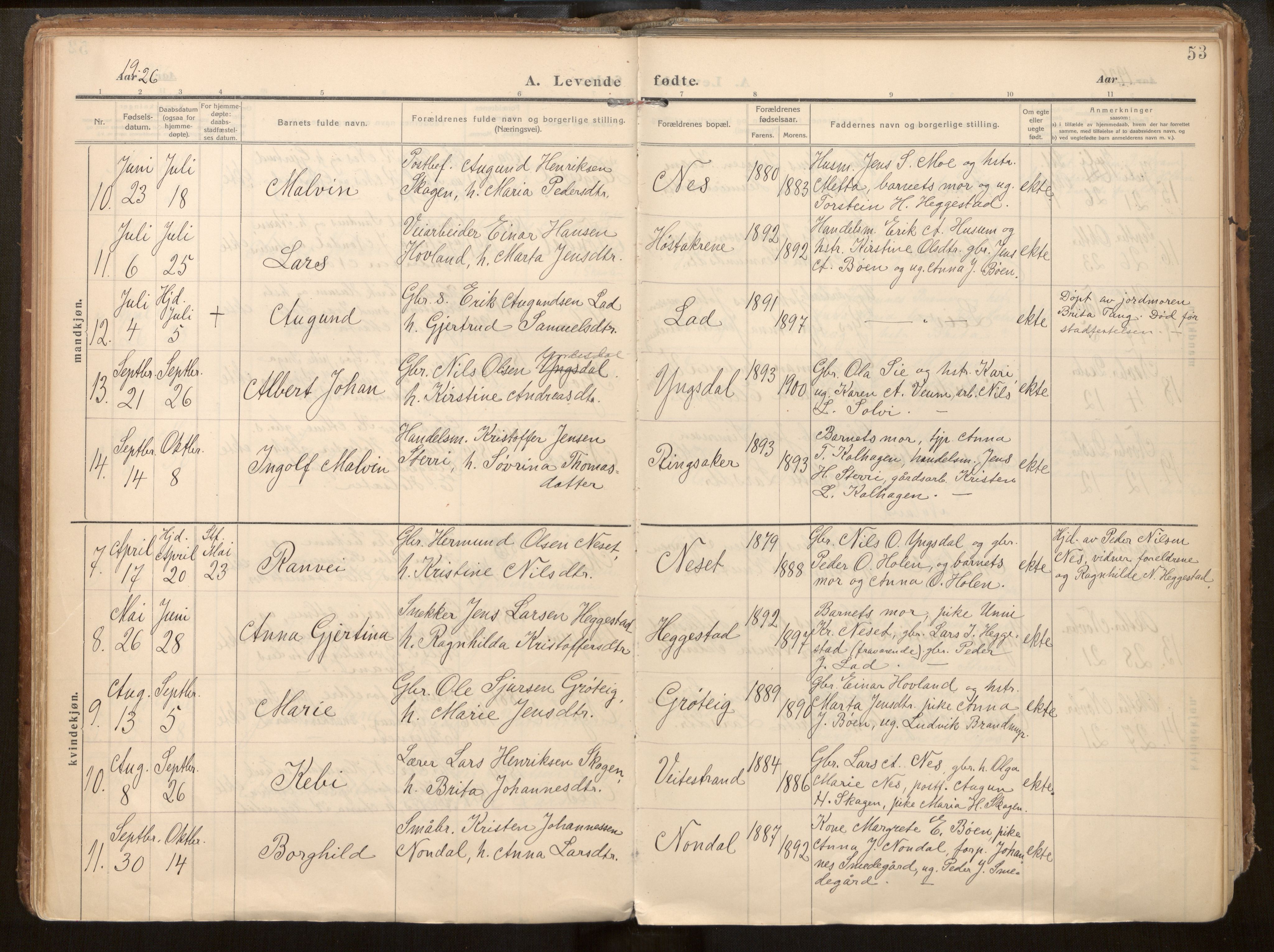 Hafslo sokneprestembete, SAB/A-80301/H/Haa/Haab/L0002: Parish register (official) no. B 2, 1914-1951, p. 53