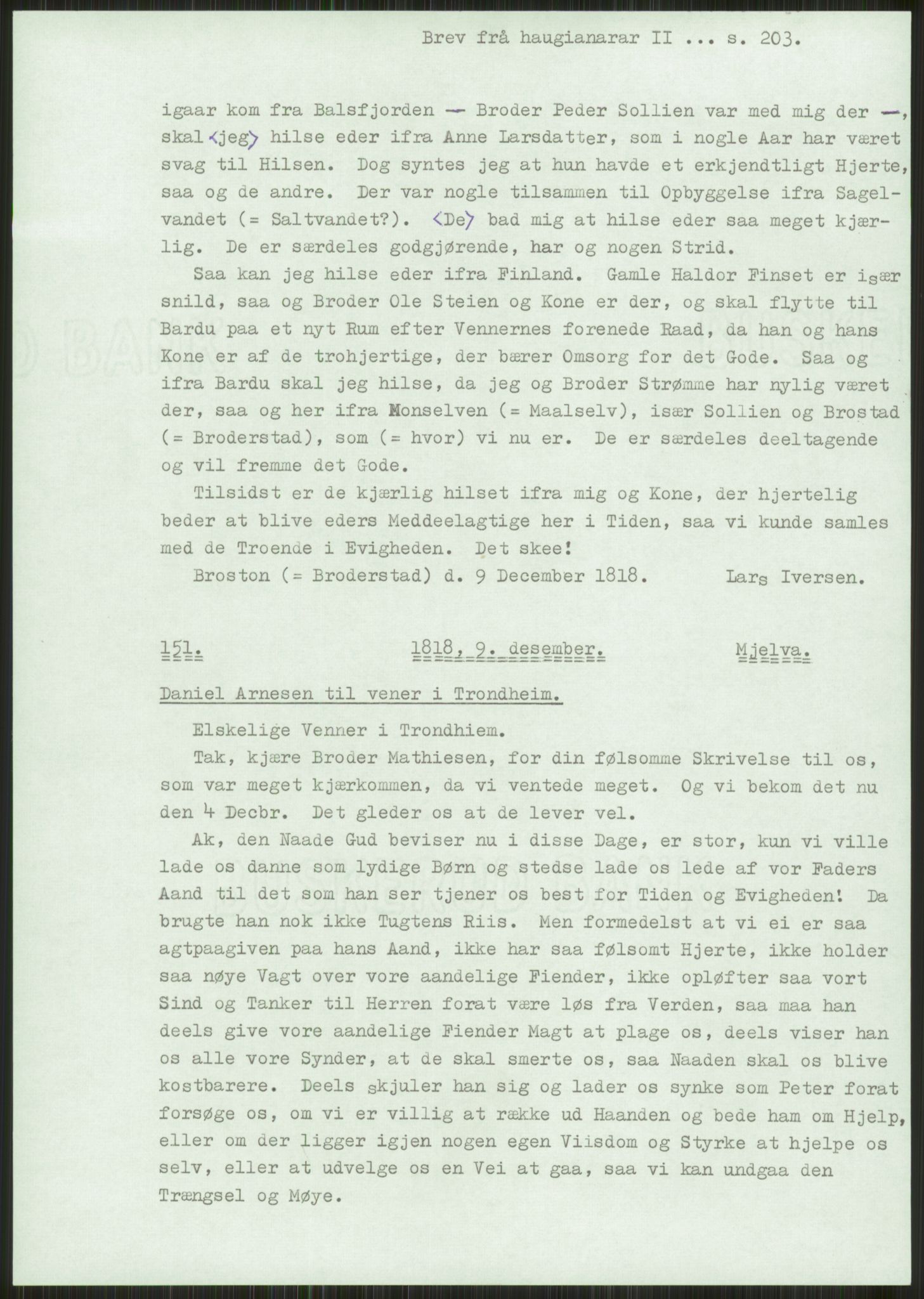 Samlinger til kildeutgivelse, Haugianerbrev, AV/RA-EA-6834/F/L0002: Haugianerbrev II: 1805-1821, 1805-1821, p. 203