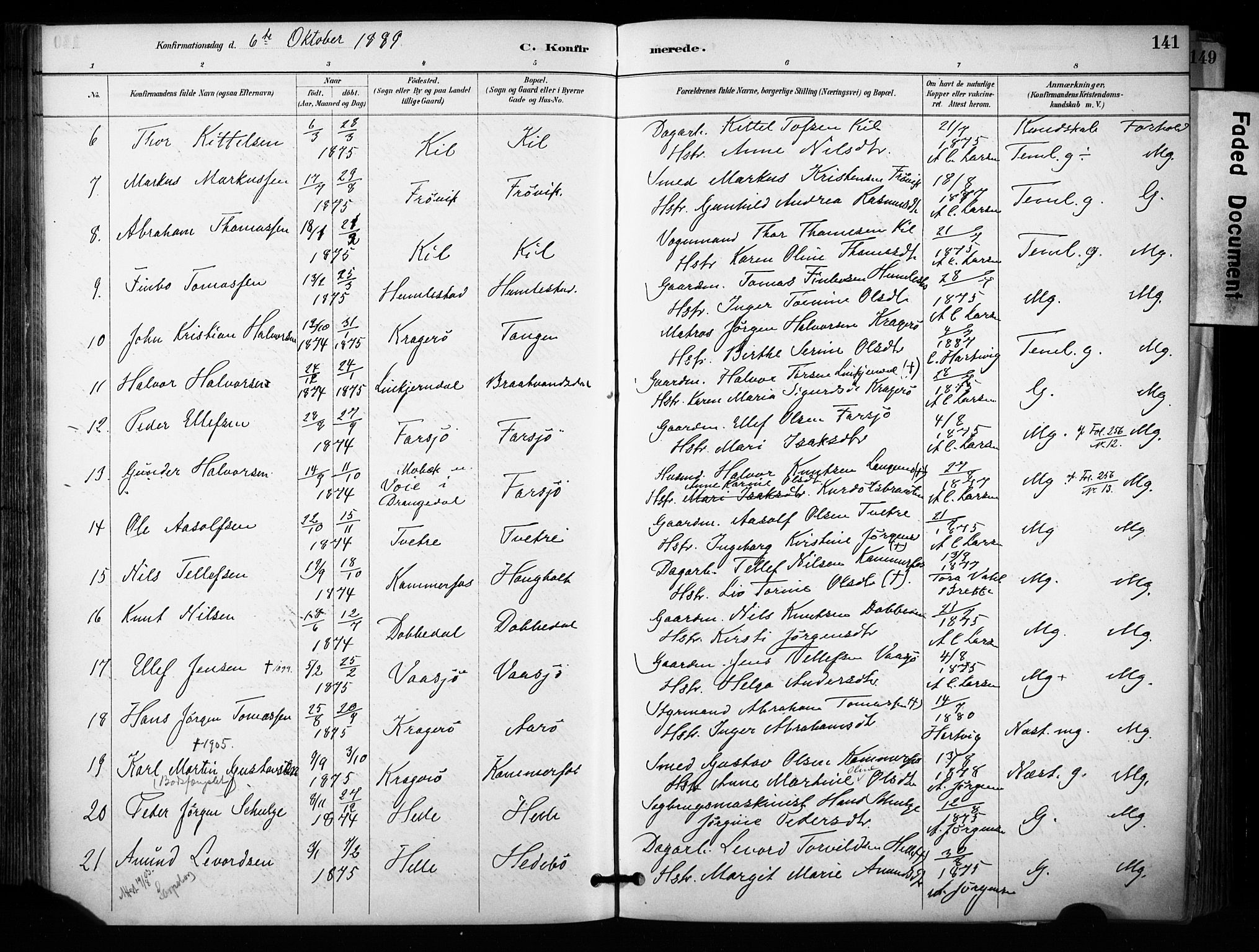 Sannidal kirkebøker, SAKO/A-296/F/Fa/L0015: Parish register (official) no. 15, 1884-1899, p. 141