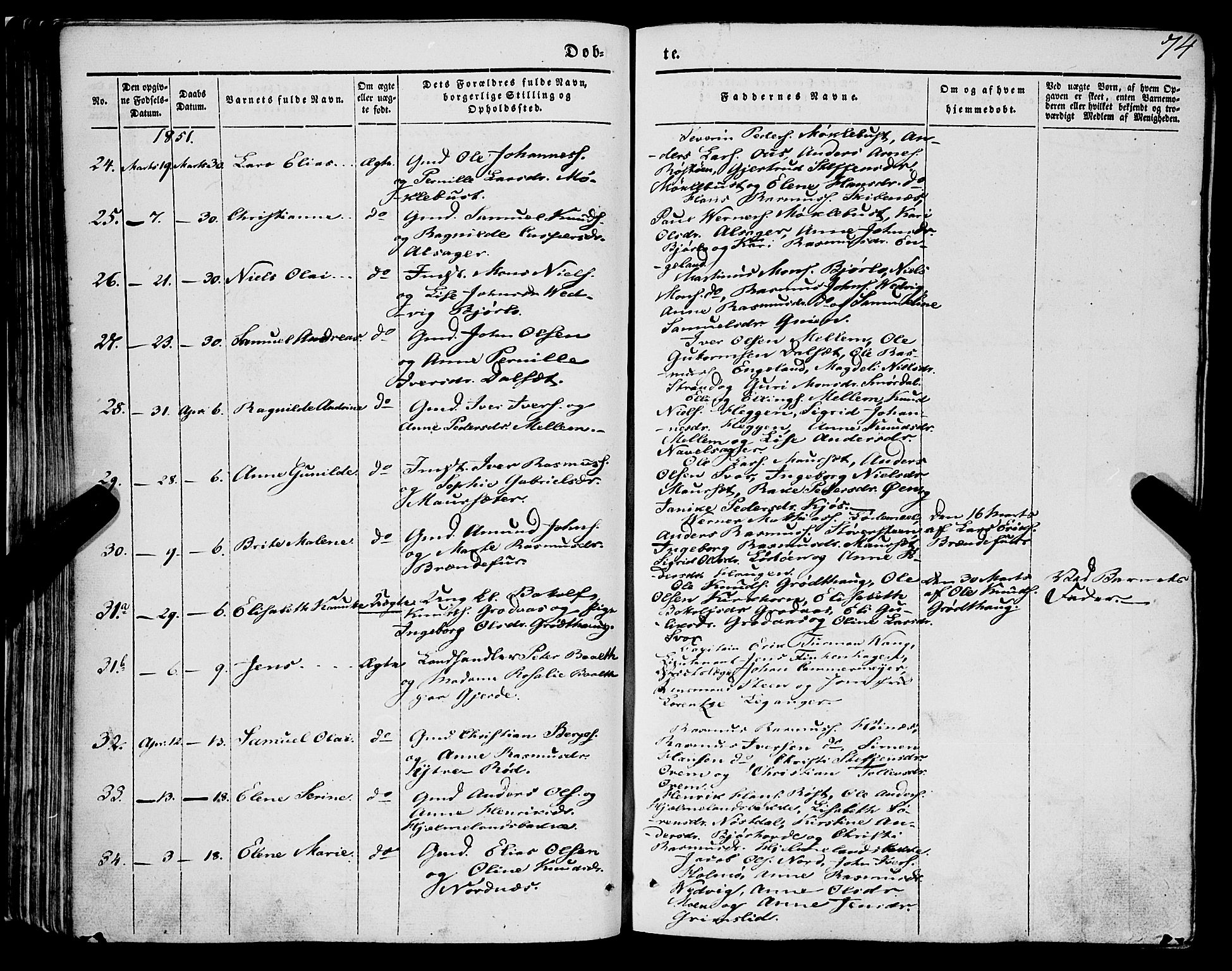 Eid sokneprestembete, AV/SAB-A-82301/H/Haa/Haaa/L0007: Parish register (official) no. A 7, 1844-1858, p. 74