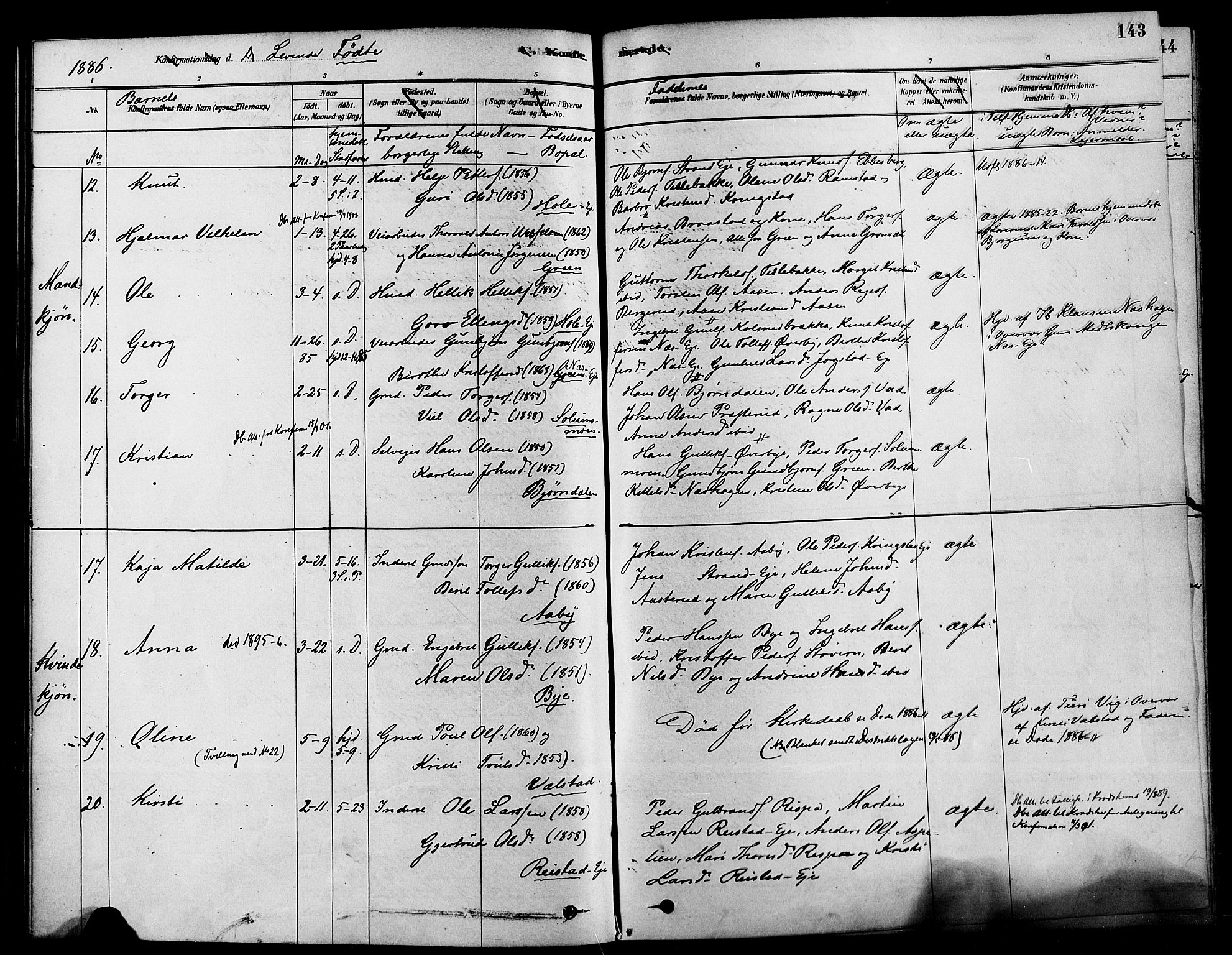 Sigdal kirkebøker, AV/SAKO-A-245/F/Fa/L0011: Parish register (official) no. I 11, 1879-1887, p. 143