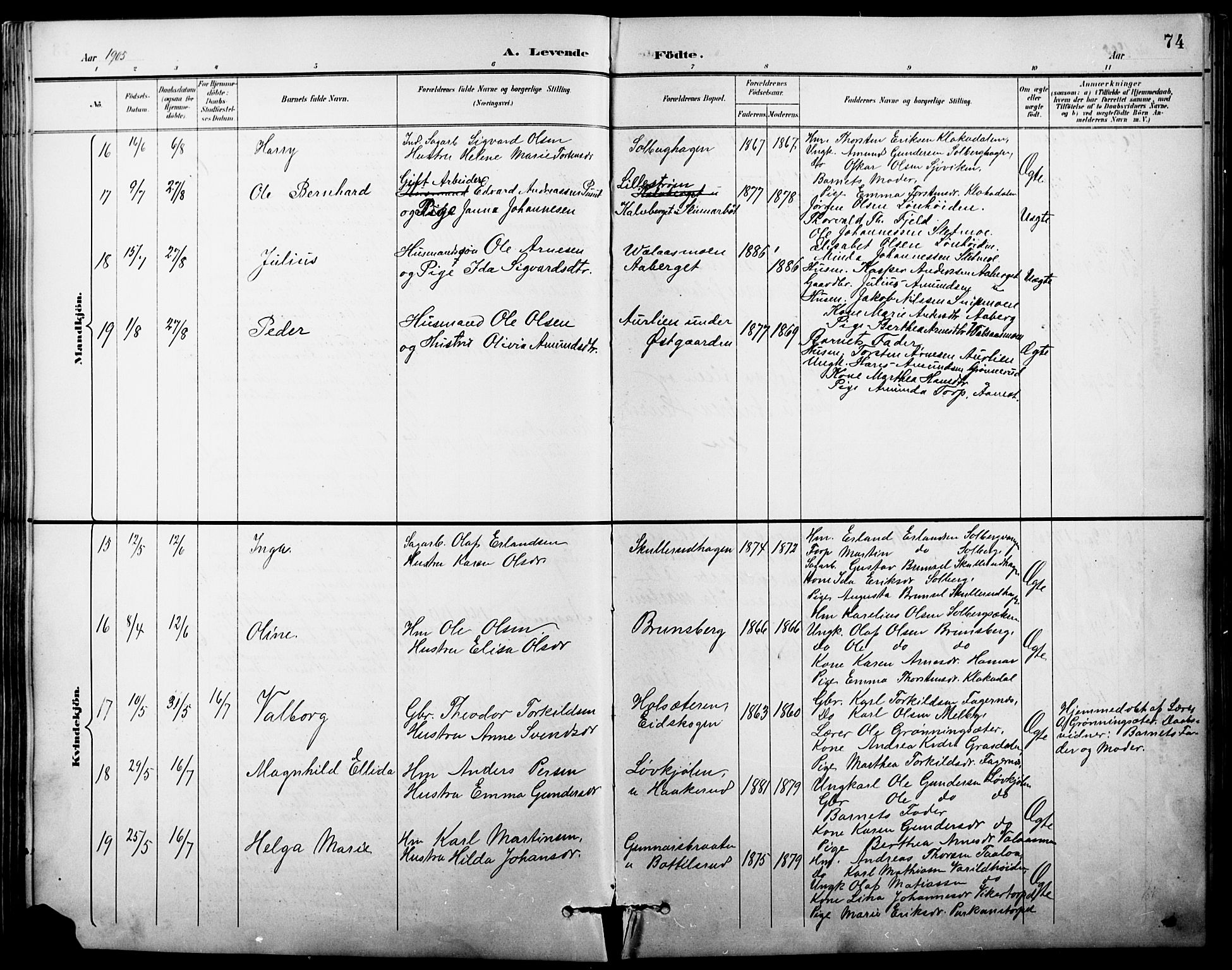 Vinger prestekontor, AV/SAH-PREST-024/H/Ha/Hab/L0004: Parish register (copy) no. 4, 1895-1920, p. 74