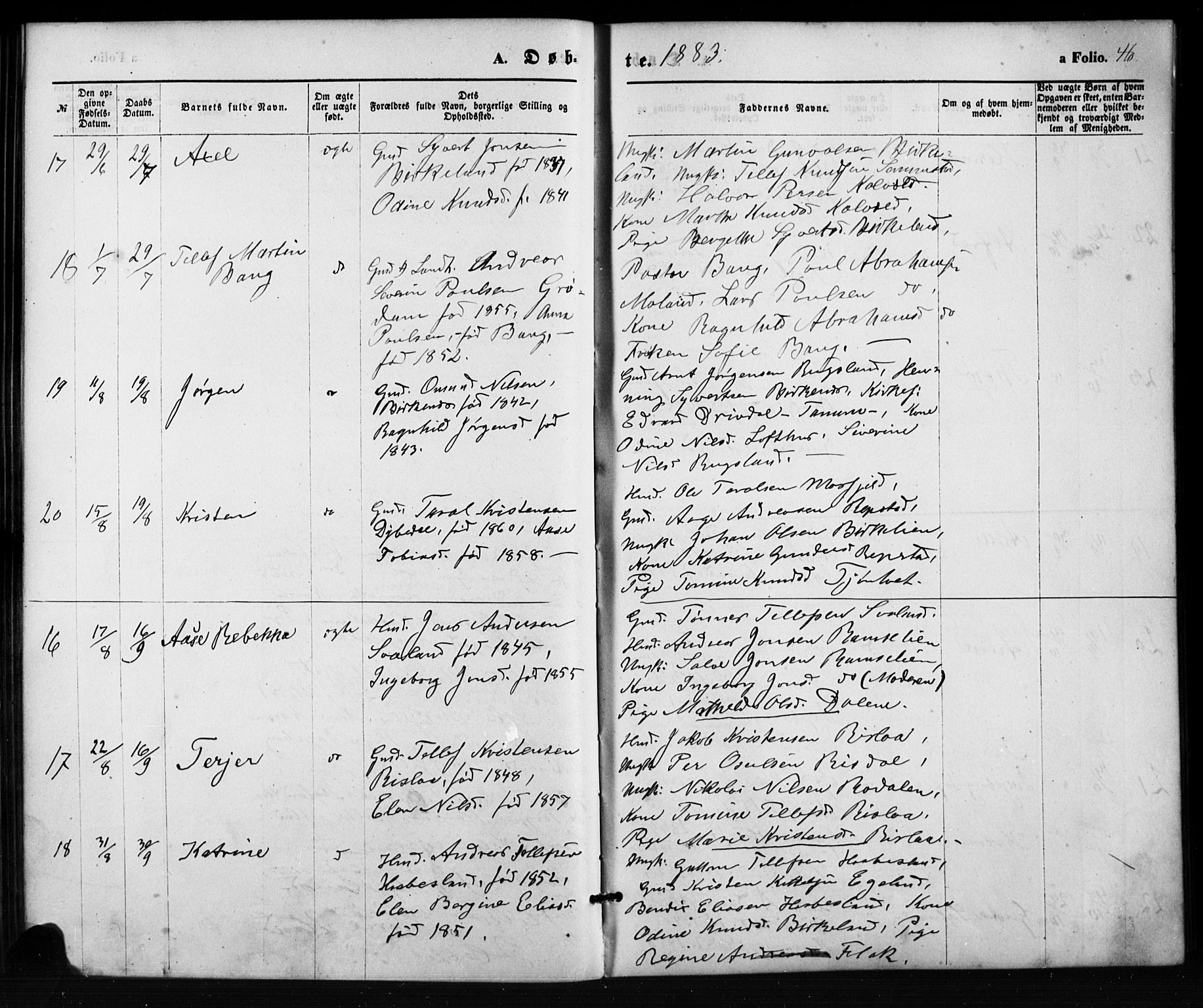 Birkenes sokneprestkontor, AV/SAK-1111-0004/F/Fb/L0003: Parish register (copy) no. B 3, 1876-1892, p. 46