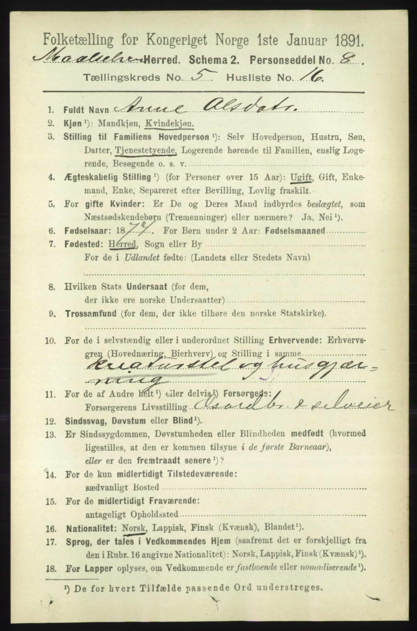 RA, 1891 census for 1924 Målselv, 1891, p. 1738