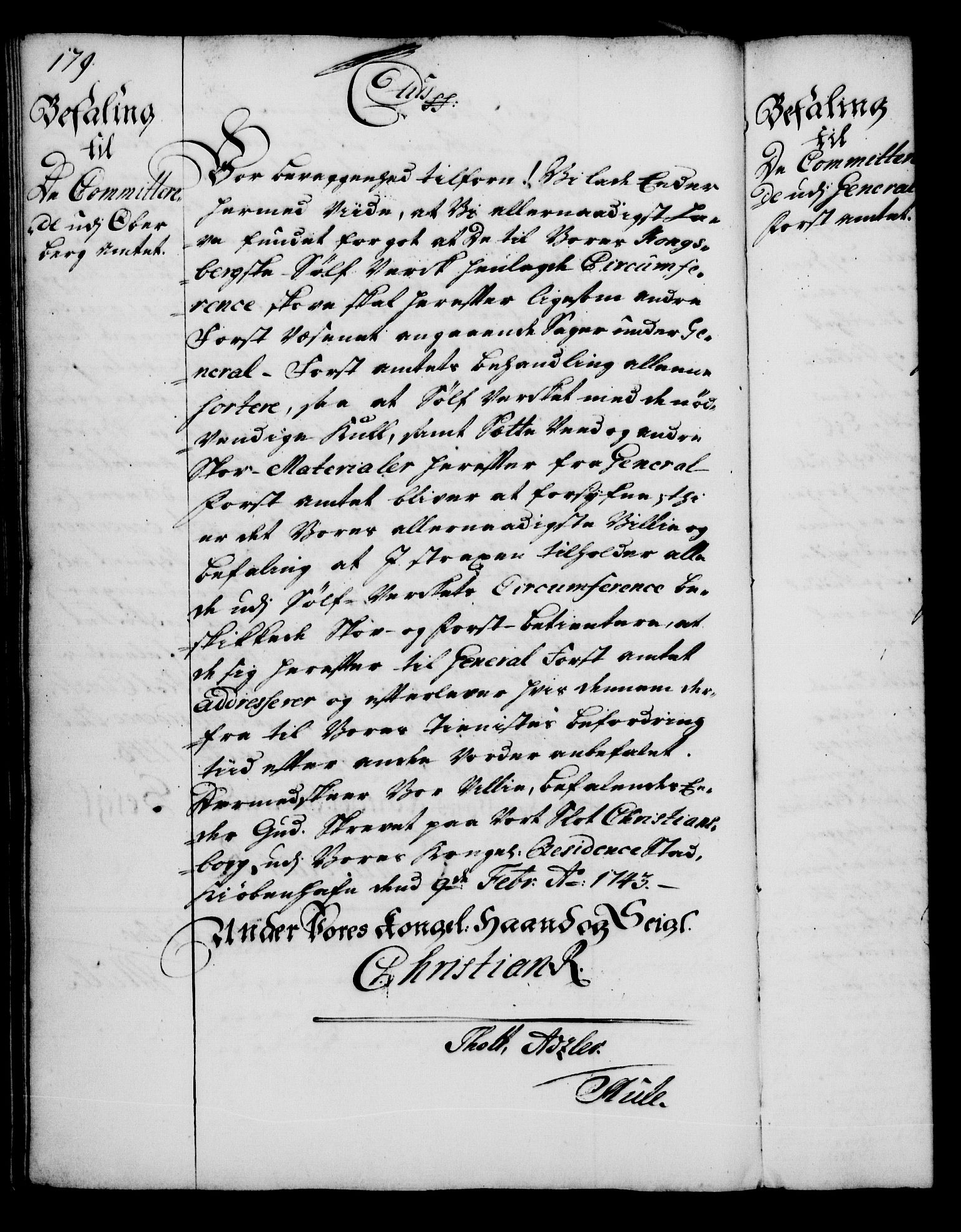 Rentekammeret, Kammerkanselliet, AV/RA-EA-3111/G/Gg/Gga/L0005: Norsk ekspedisjonsprotokoll med register (merket RK 53.5), 1741-1749, p. 179