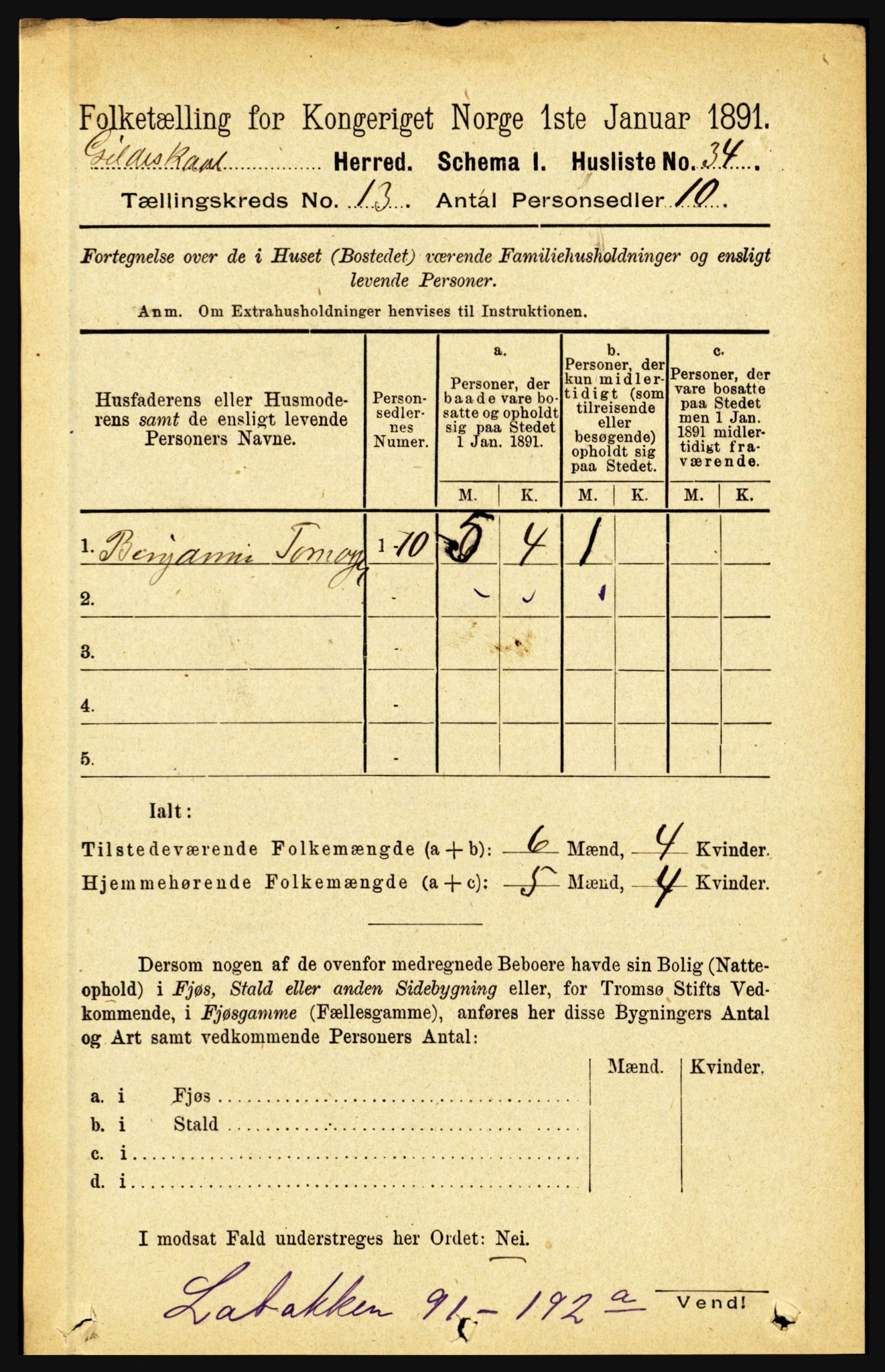 RA, 1891 census for 1838 Gildeskål, 1891, p. 4080