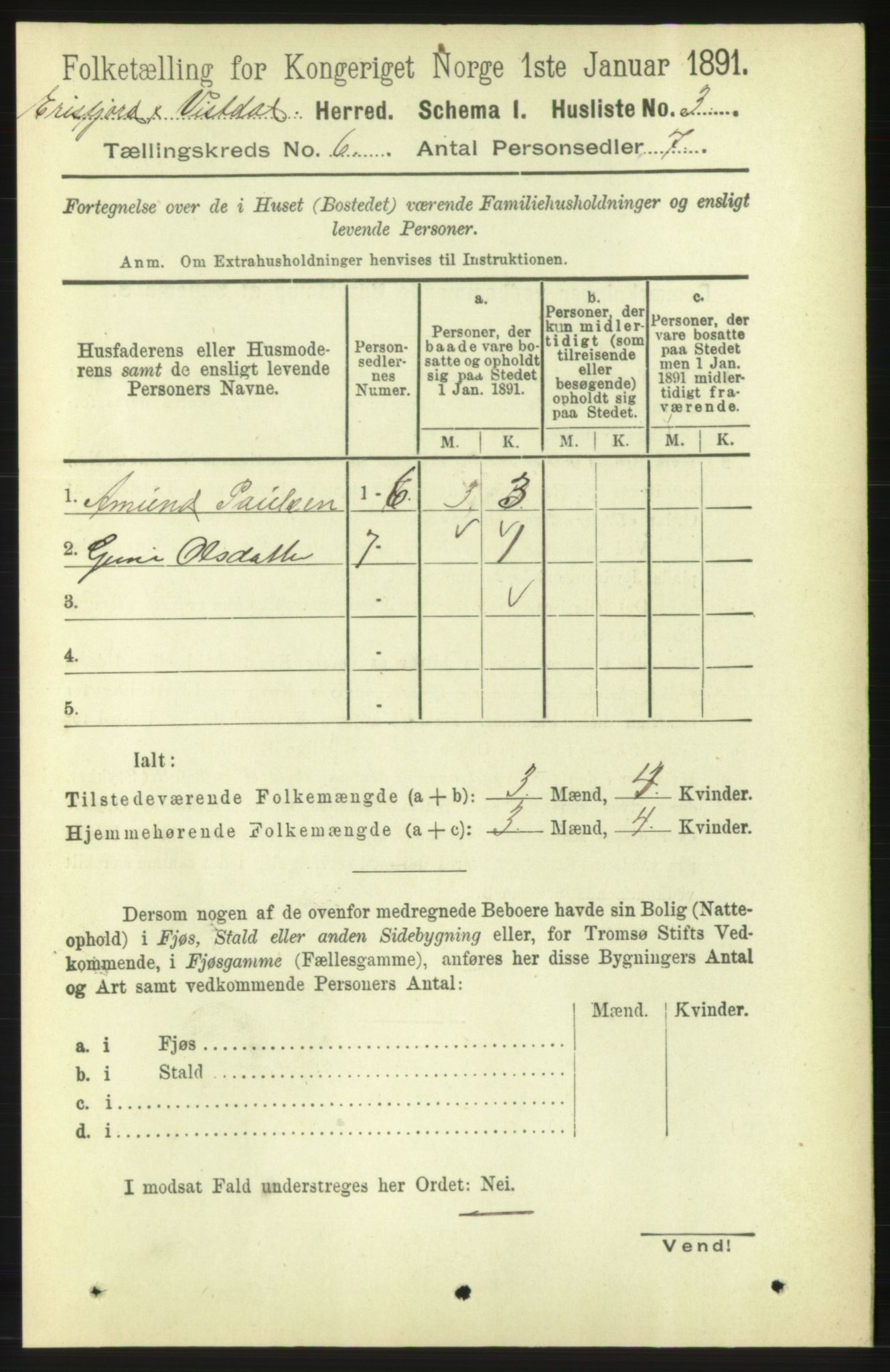 RA, 1891 census for 1542 Eresfjord og Vistdal, 1891, p. 1458