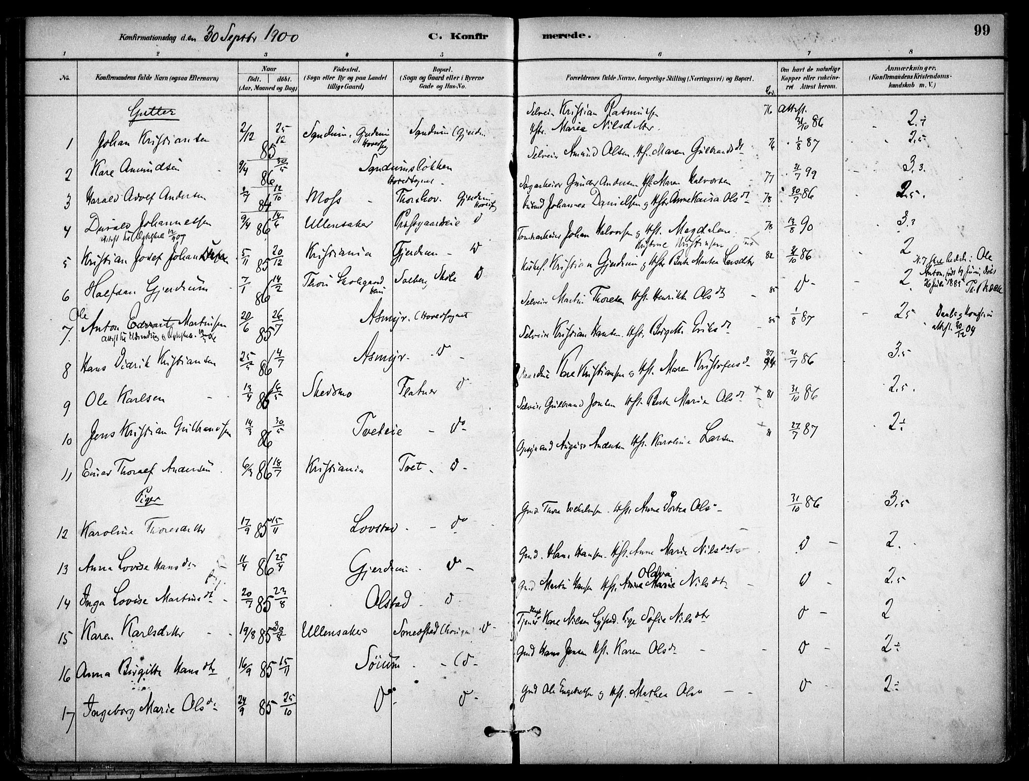 Gjerdrum prestekontor Kirkebøker, SAO/A-10412b/F/Fa/L0009: Parish register (official) no. I 9, 1881-1916, p. 99