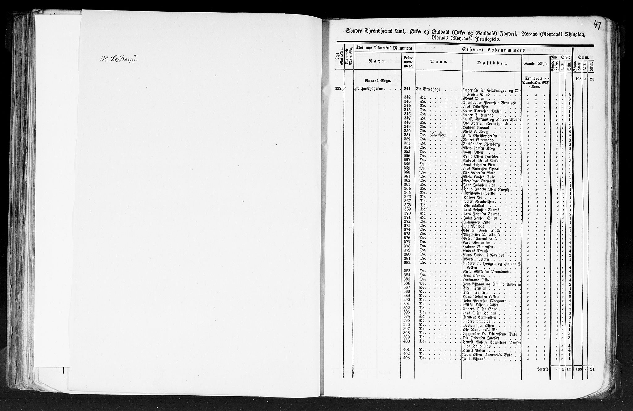 Rygh, RA/PA-0034/F/Fb/L0014: Matrikkelen for 1838 - Søndre Trondhjems amt (Sør-Trøndelag fylke), 1838, p. 47a