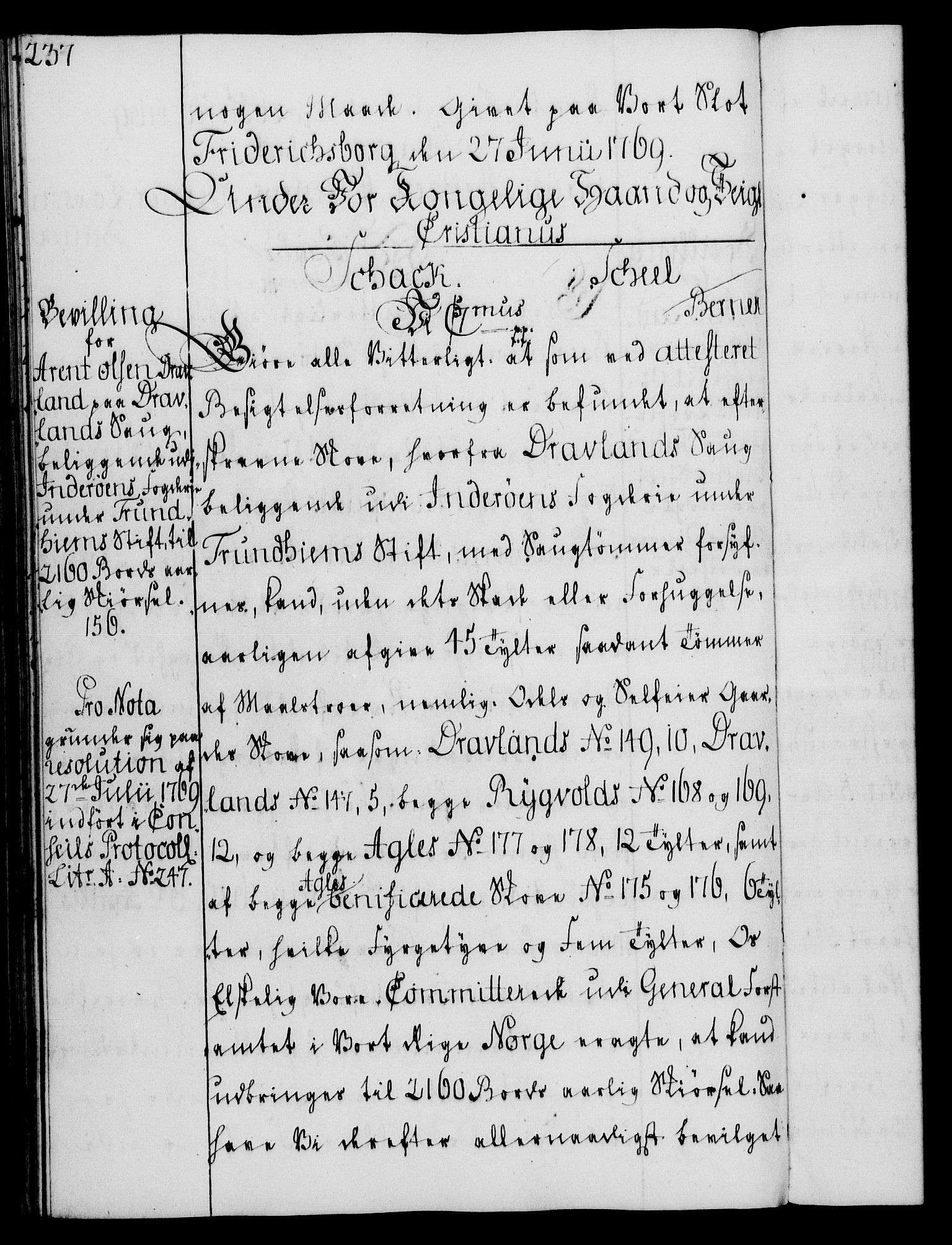 Rentekammeret, Kammerkanselliet, RA/EA-3111/G/Gg/Gga/L0008: Norsk ekspedisjonsprotokoll med register (merket RK 53.8), 1768-1771, p. 237