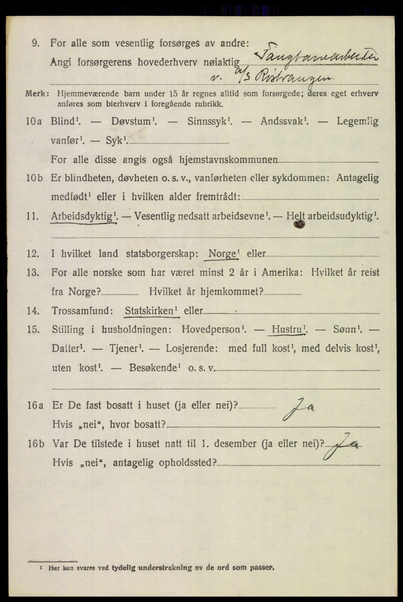 SAH, 1920 census for Tynset, 1920, p. 8601