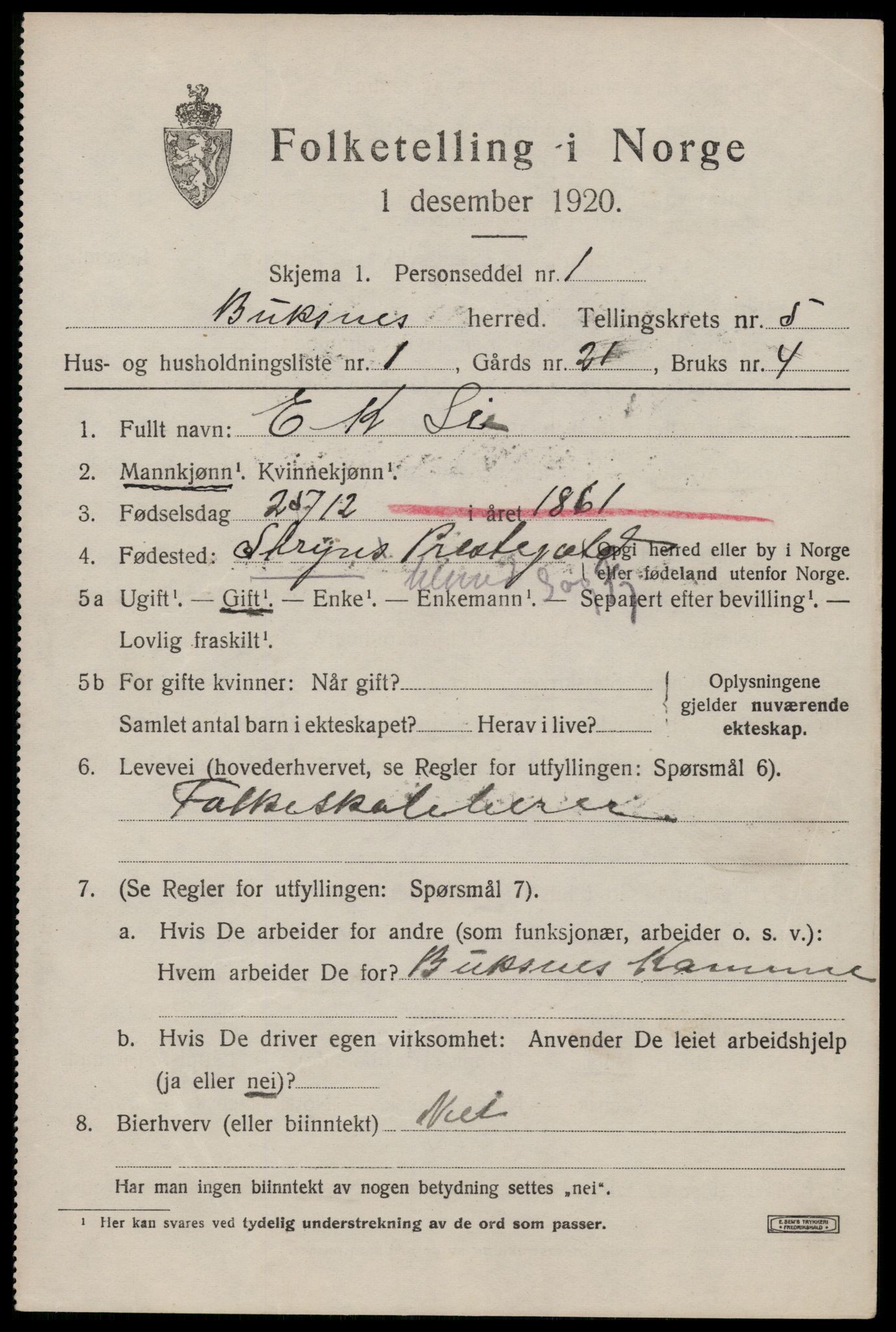 SAT, 1920 census for Buksnes, 1920, p. 5077